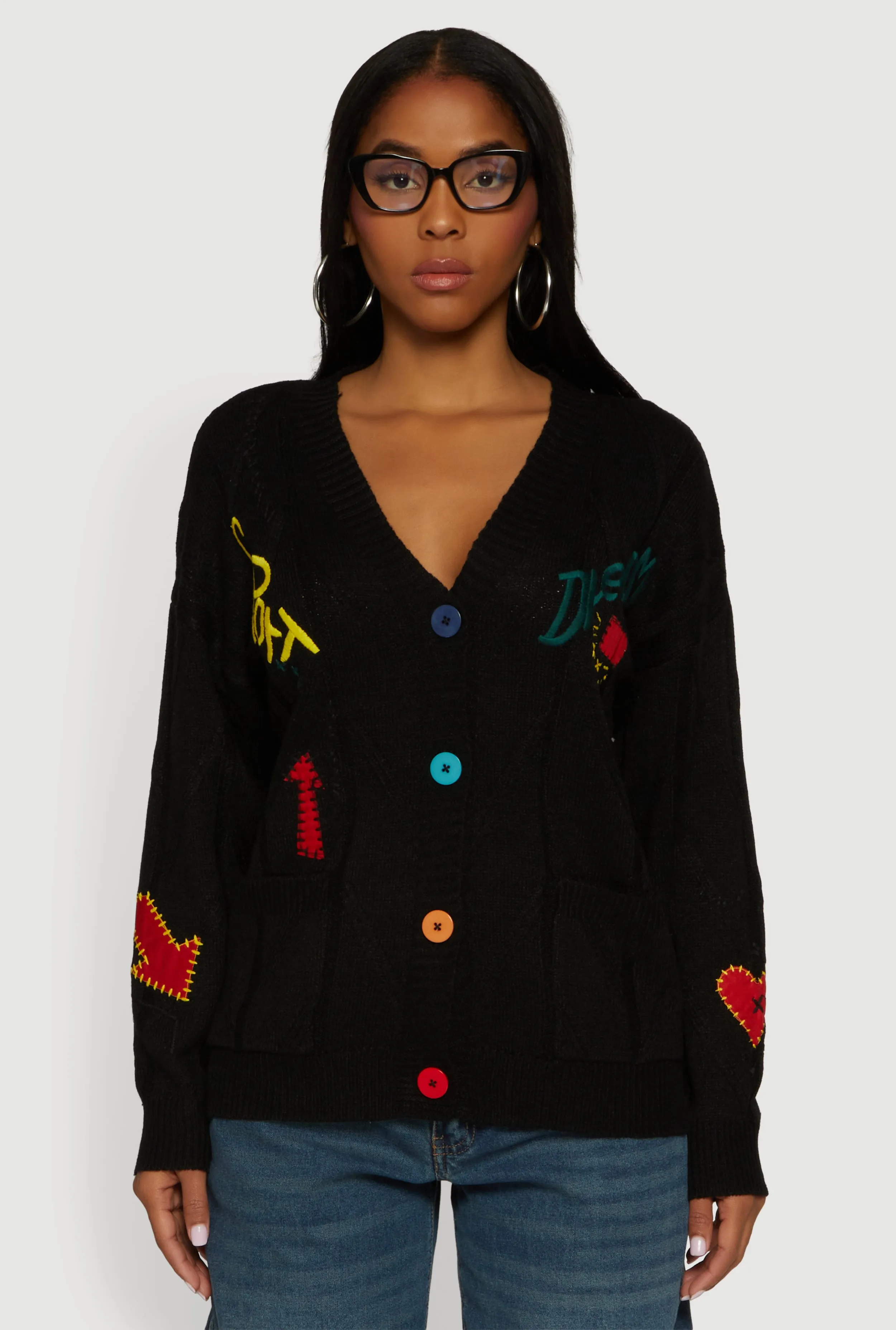 Embroidered Patchwork Graphic Button Front Cardigan sold by Rainbow product image thumbnail 2