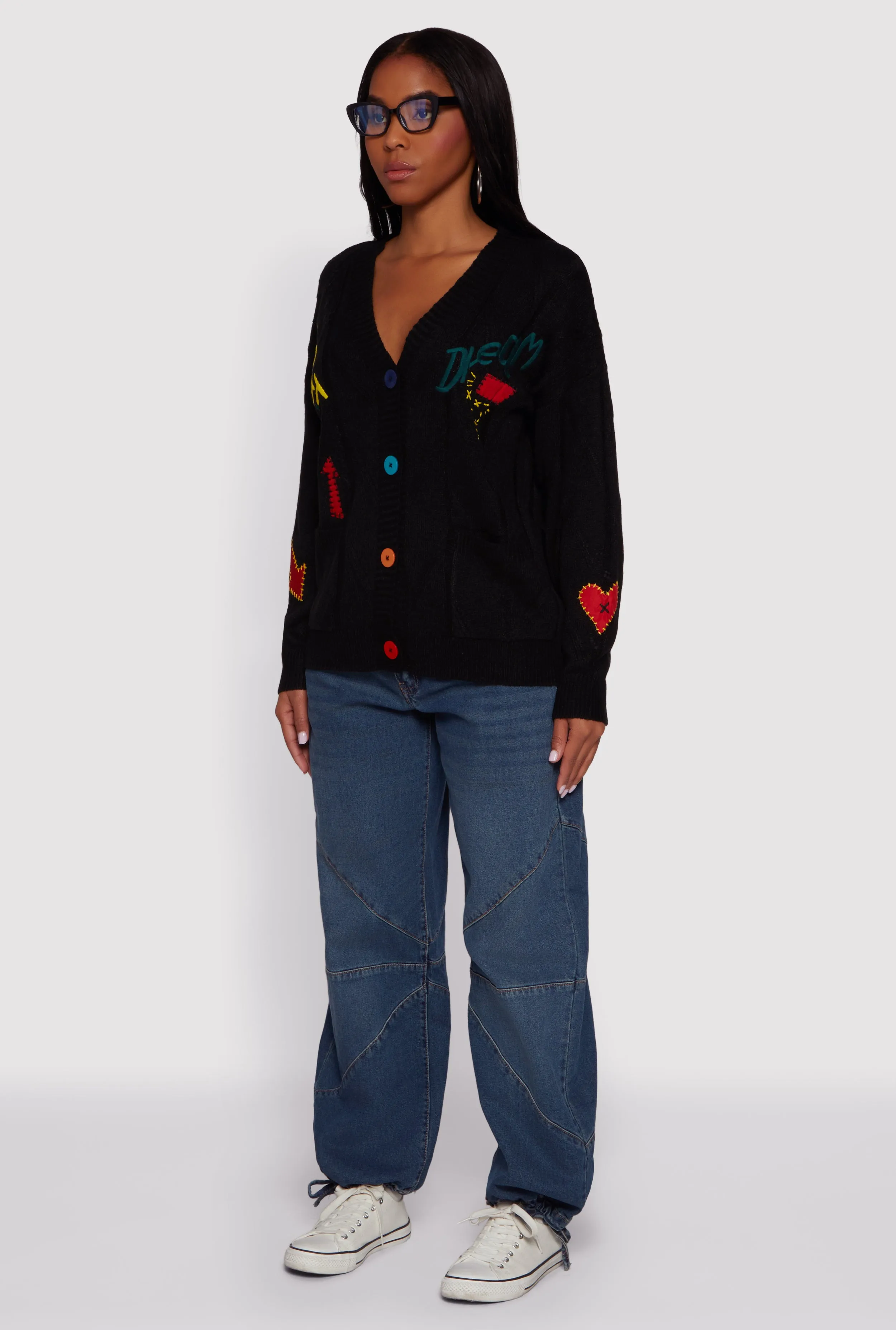Embroidered Patchwork Graphic Button Front Cardigan sold by Rainbow product image thumbnail 5
