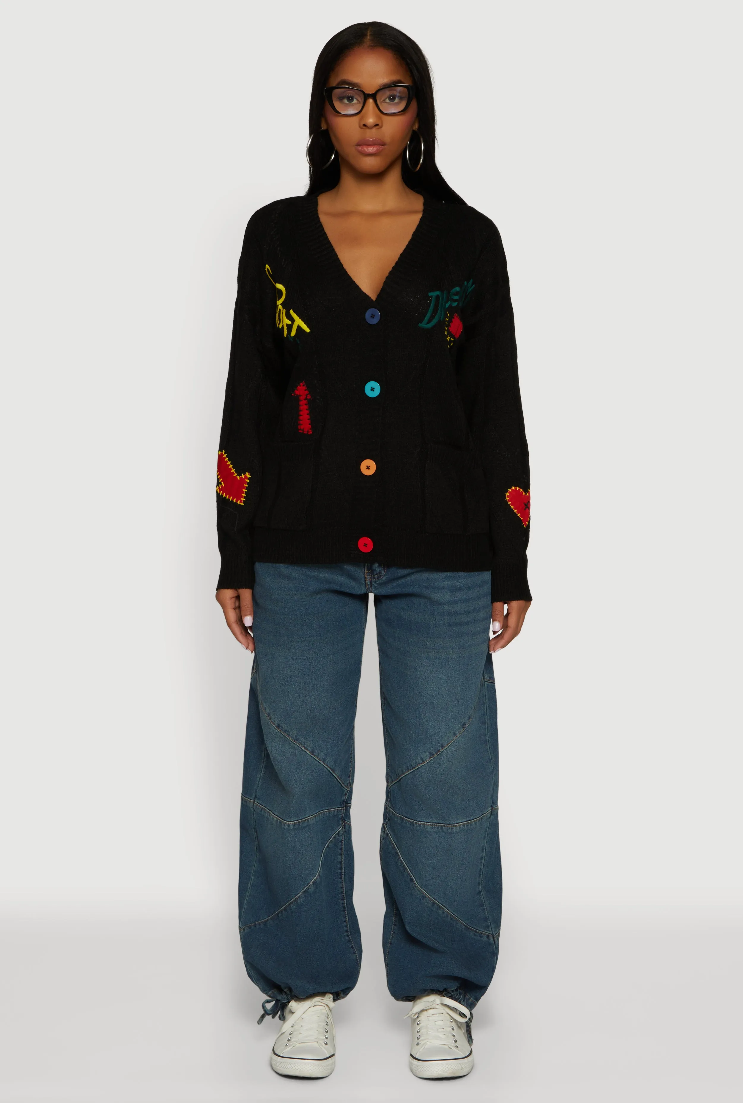 Embroidered Patchwork Graphic Button Front Cardigan sold by Rainbow product image thumbnail 3