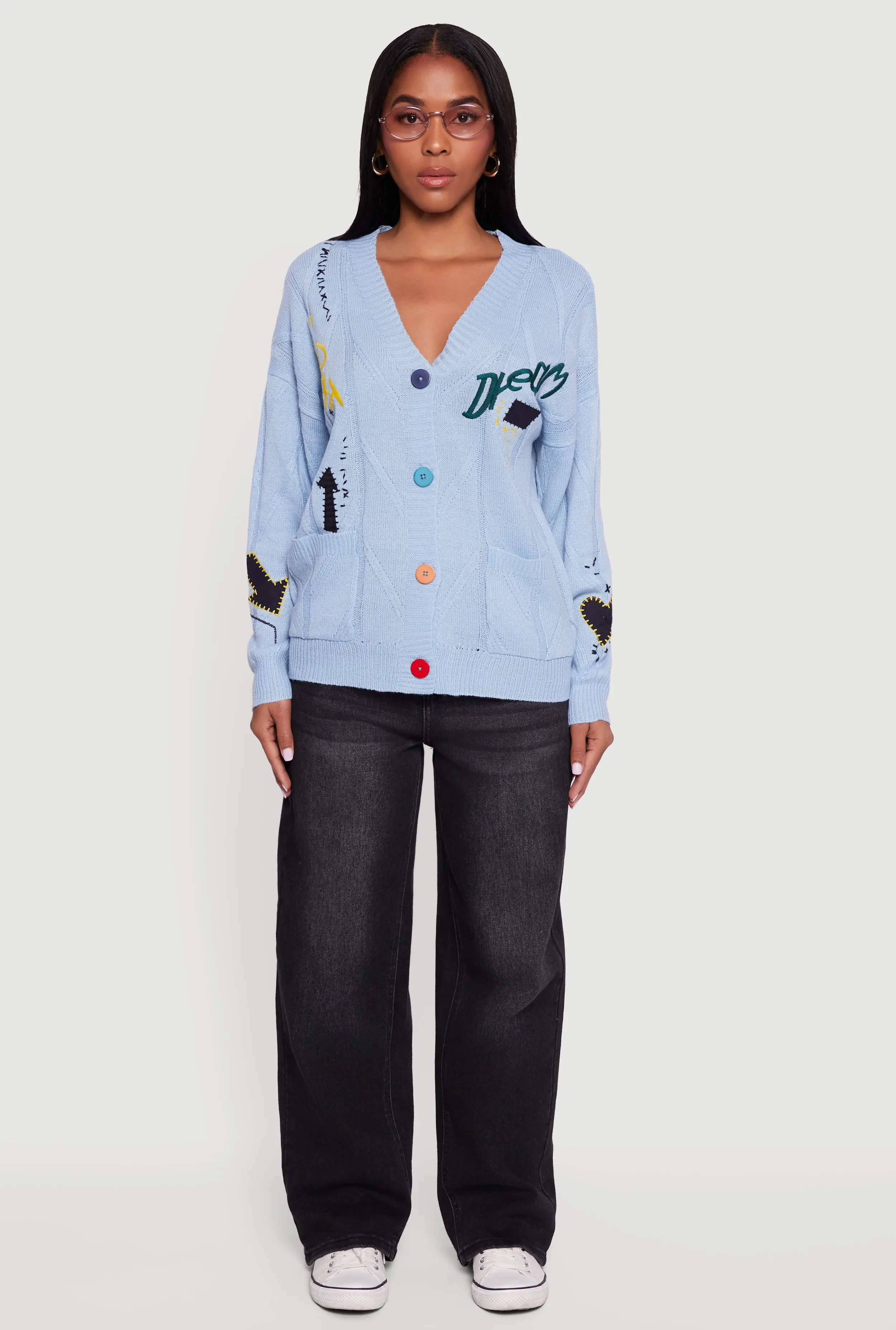 Embroidered Patchwork Graphic Button Front Cardigan sold by Rainbow product image thumbnail 3