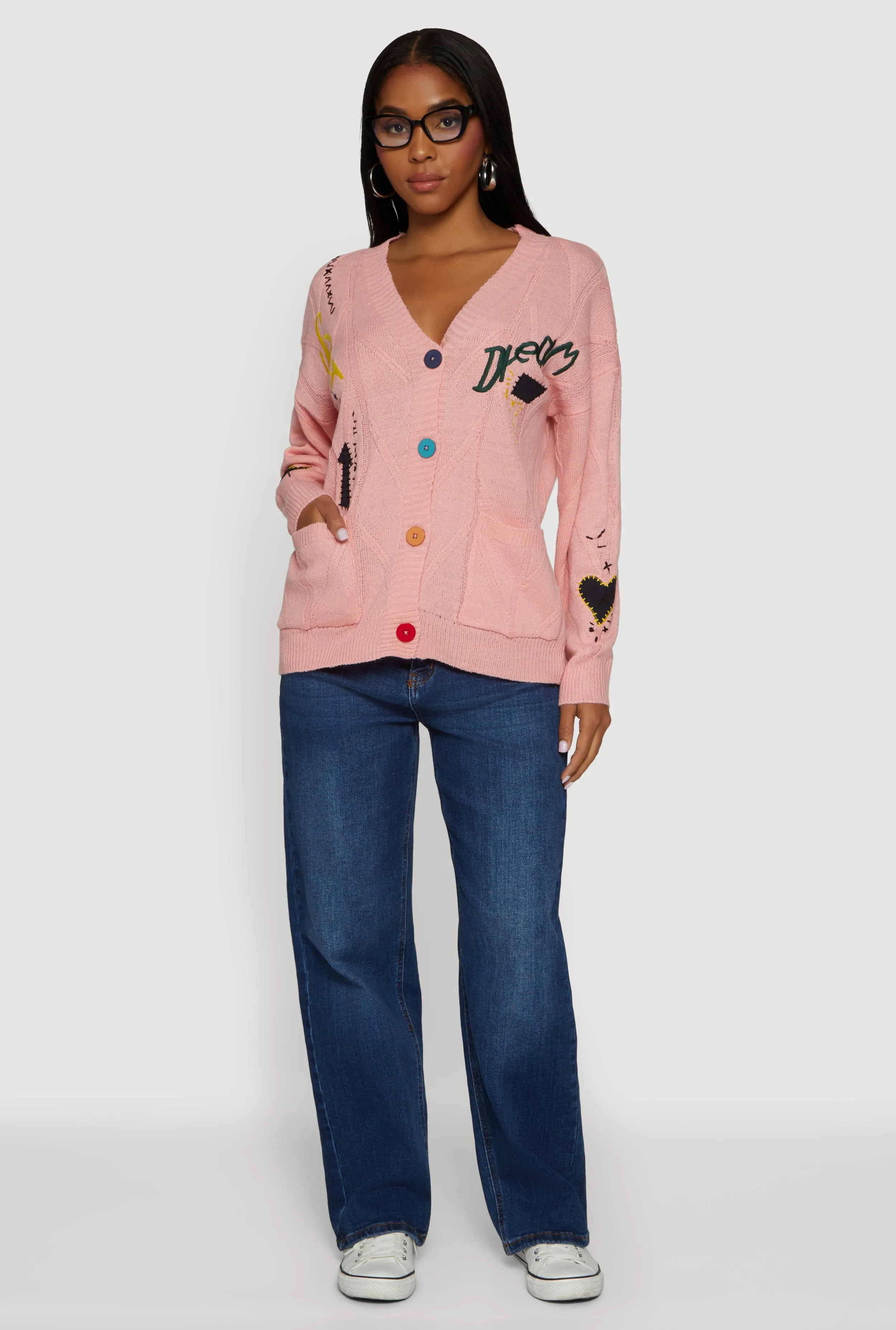 Embroidered Patchwork Graphic Button Front Cardigan sold by Rainbow product image thumbnail 4