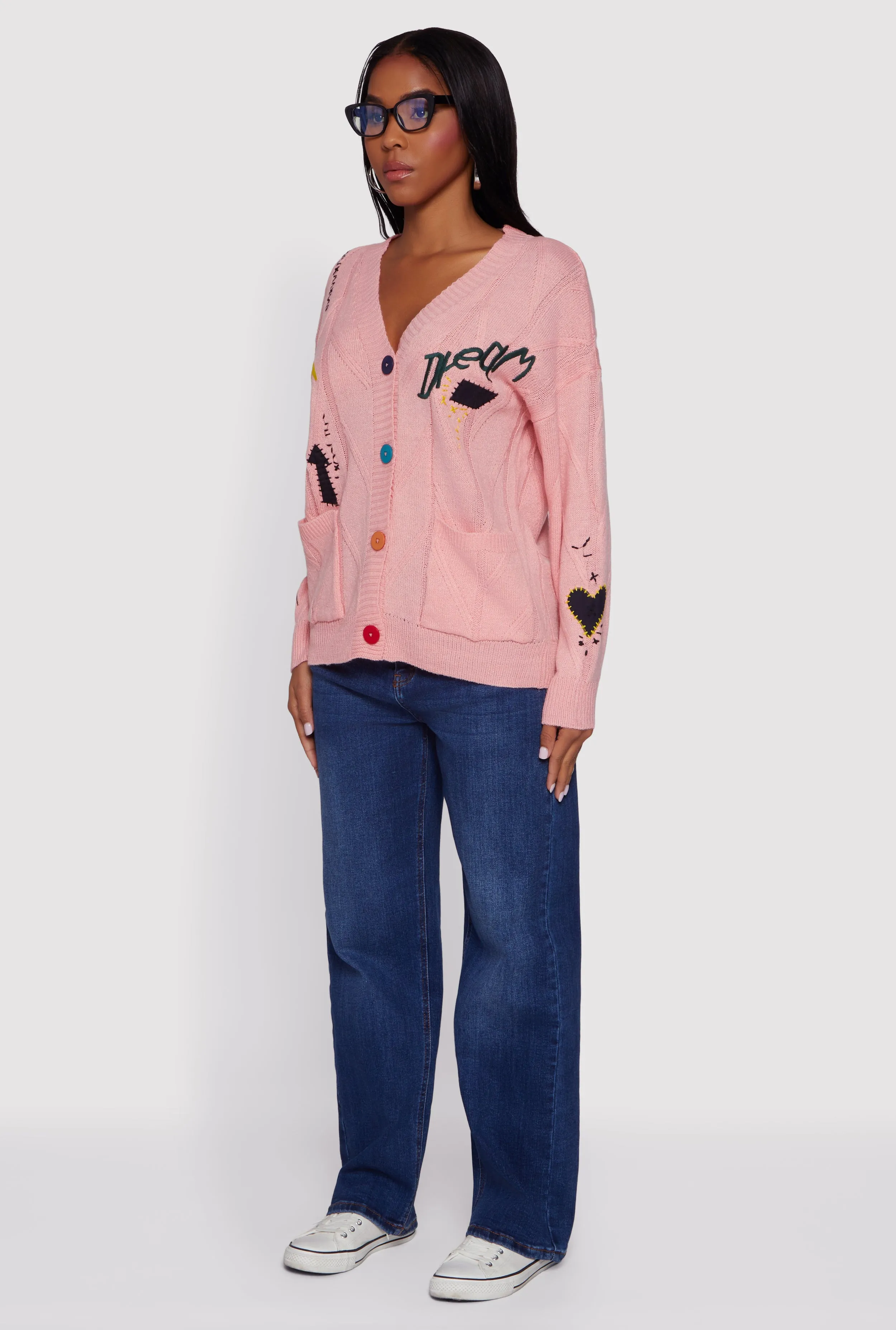 Embroidered Patchwork Graphic Button Front Cardigan sold by Rainbow product image thumbnail 5