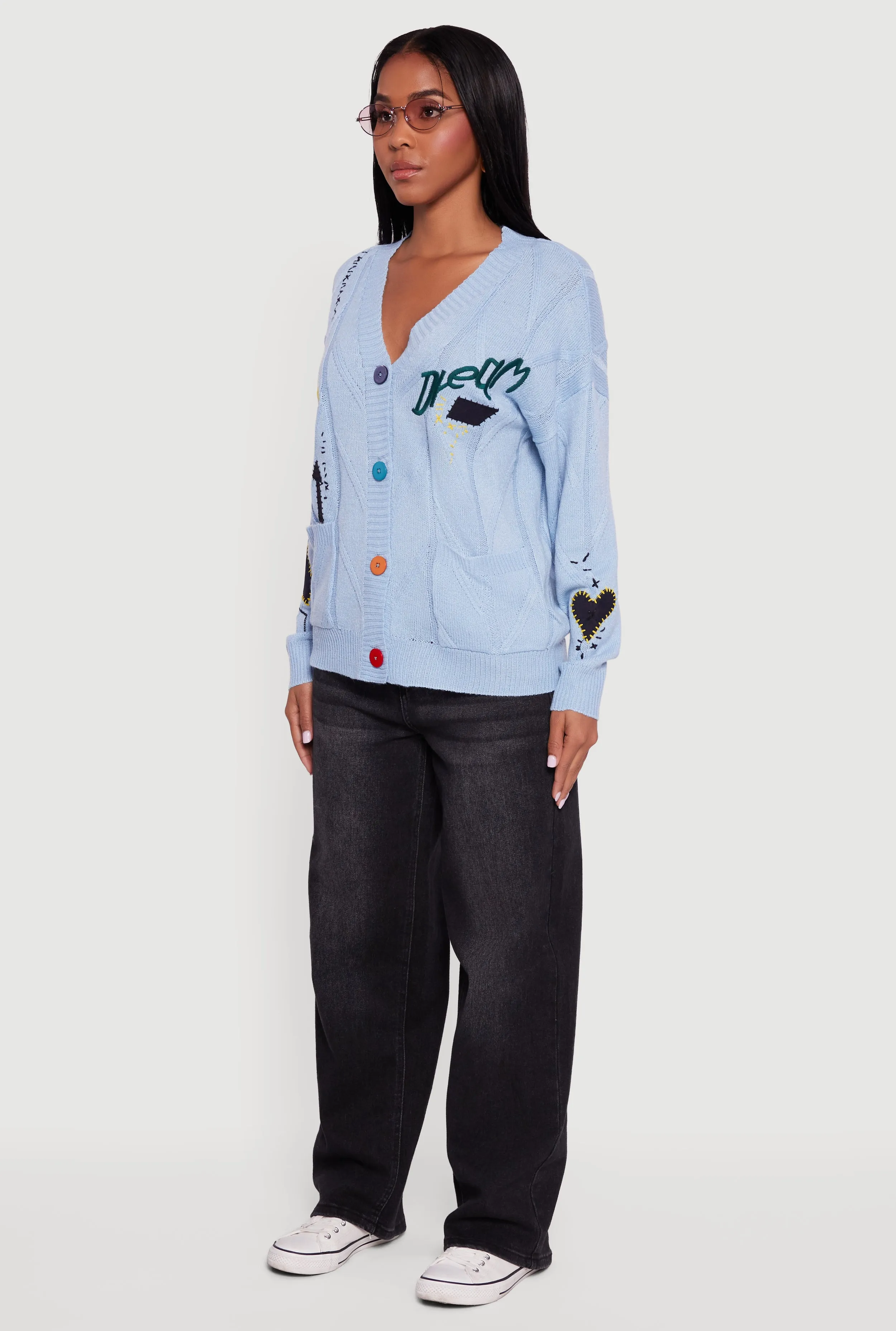 Embroidered Patchwork Graphic Button Front Cardigan sold by Rainbow product image thumbnail 5