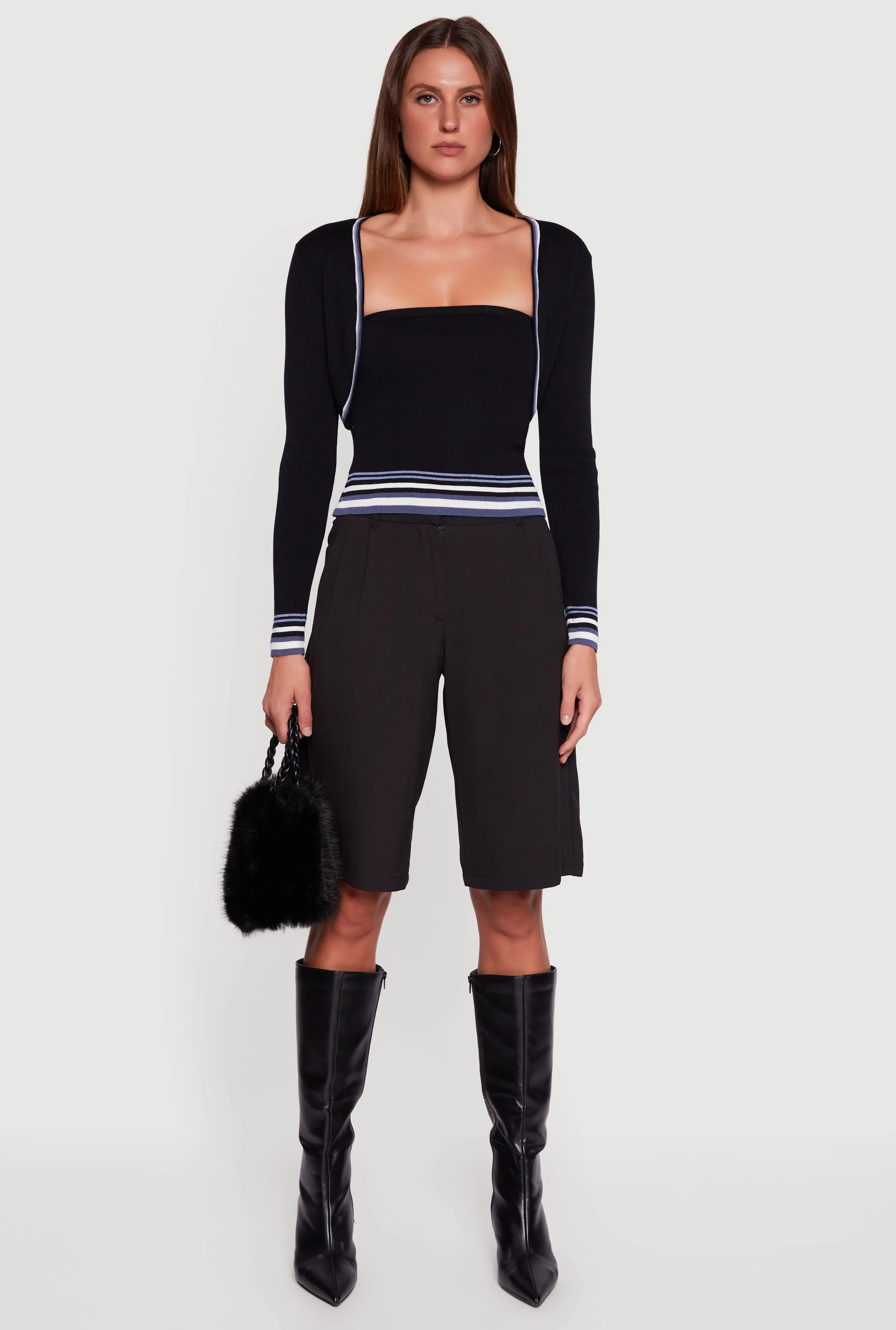 Contrast Trim Bolero Cardigan and Sweater Tube Top sold by Rainbow product image thumbnail 3