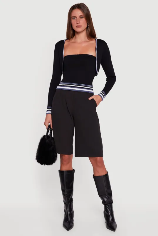 Contrast Trim Bolero Cardigan and Sweater Tube Top sold by Rainbow