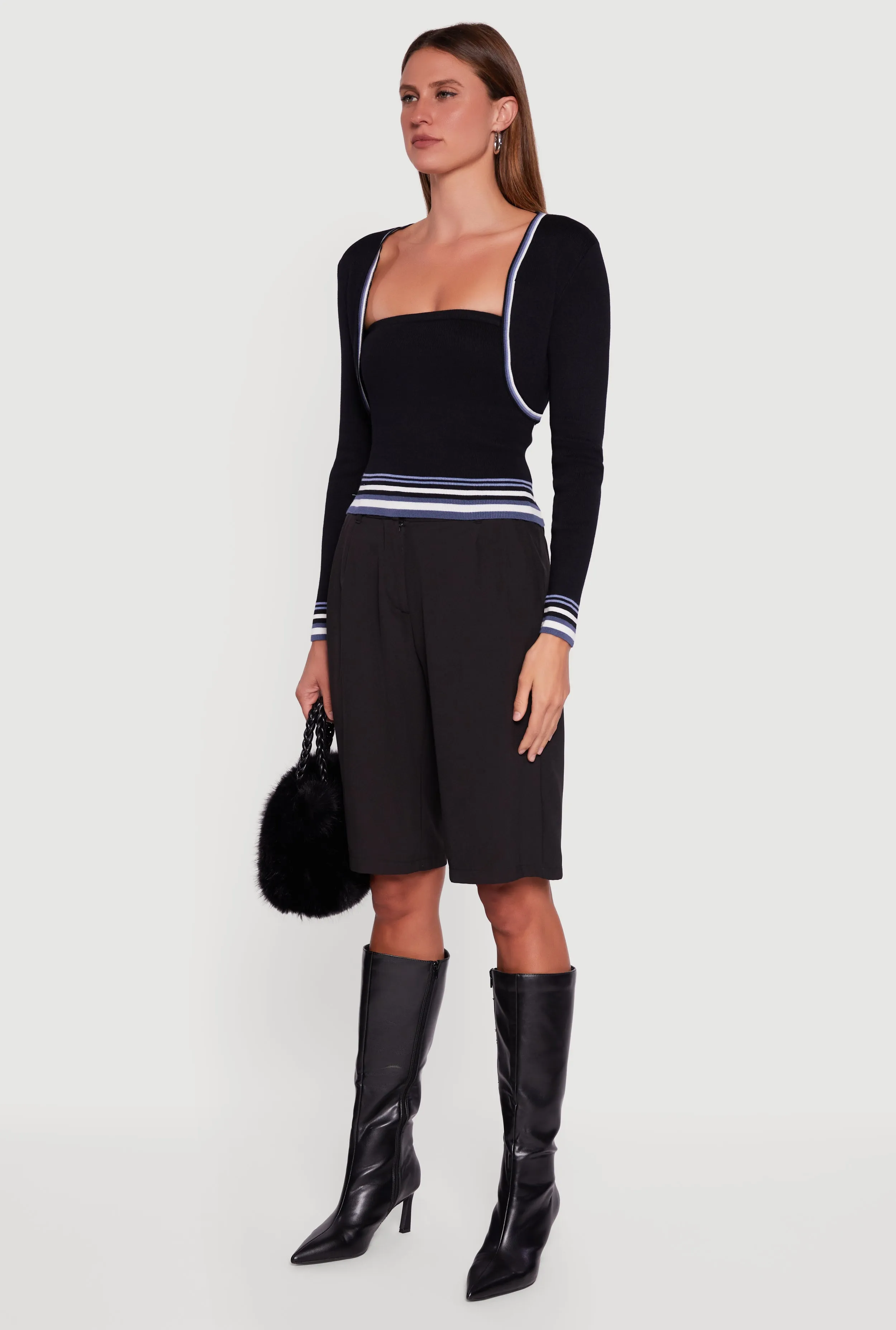 Contrast Trim Bolero Cardigan and Sweater Tube Top sold by Rainbow product image thumbnail 5