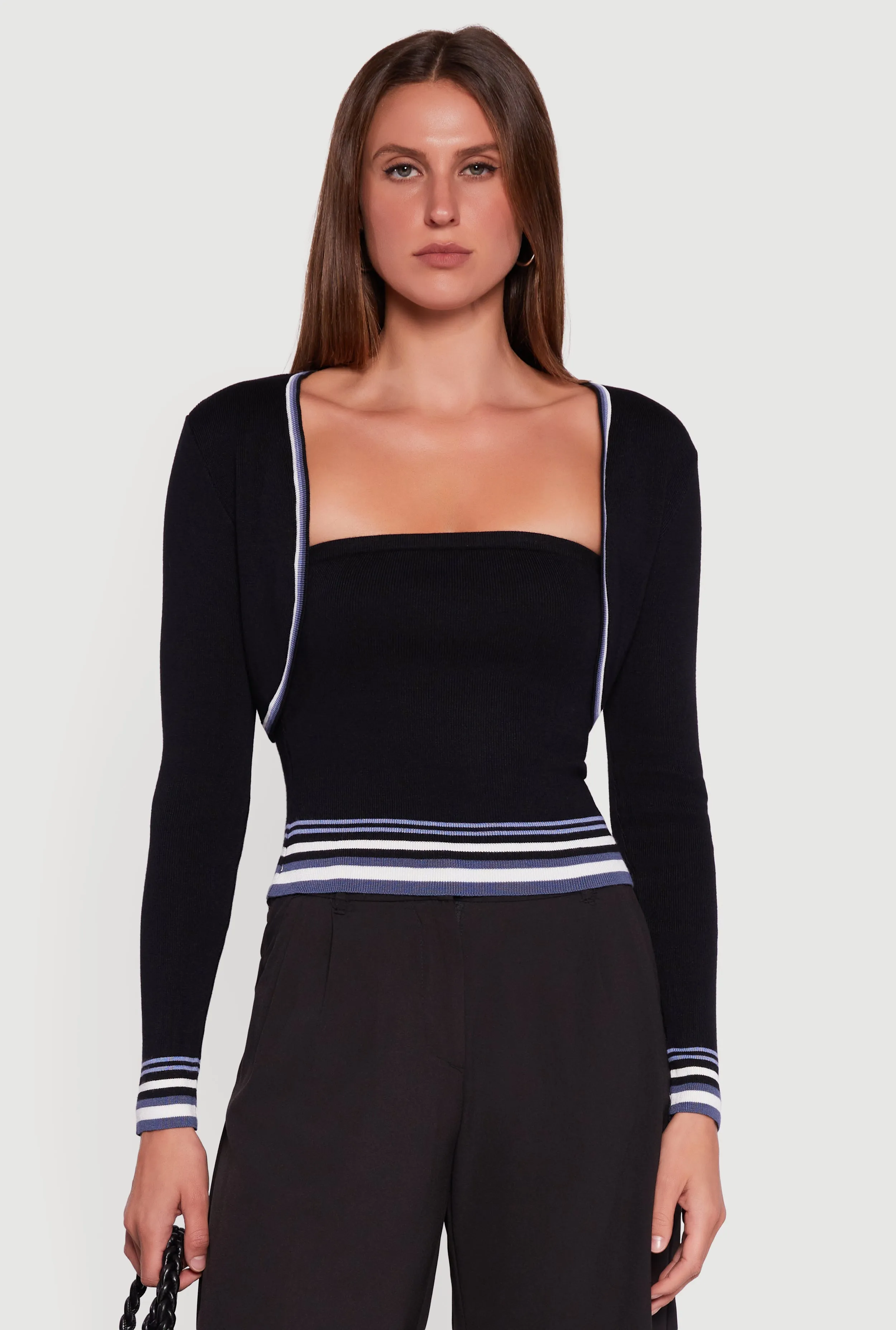 Contrast Trim Bolero Cardigan and Sweater Tube Top sold by Rainbow product image thumbnail 2