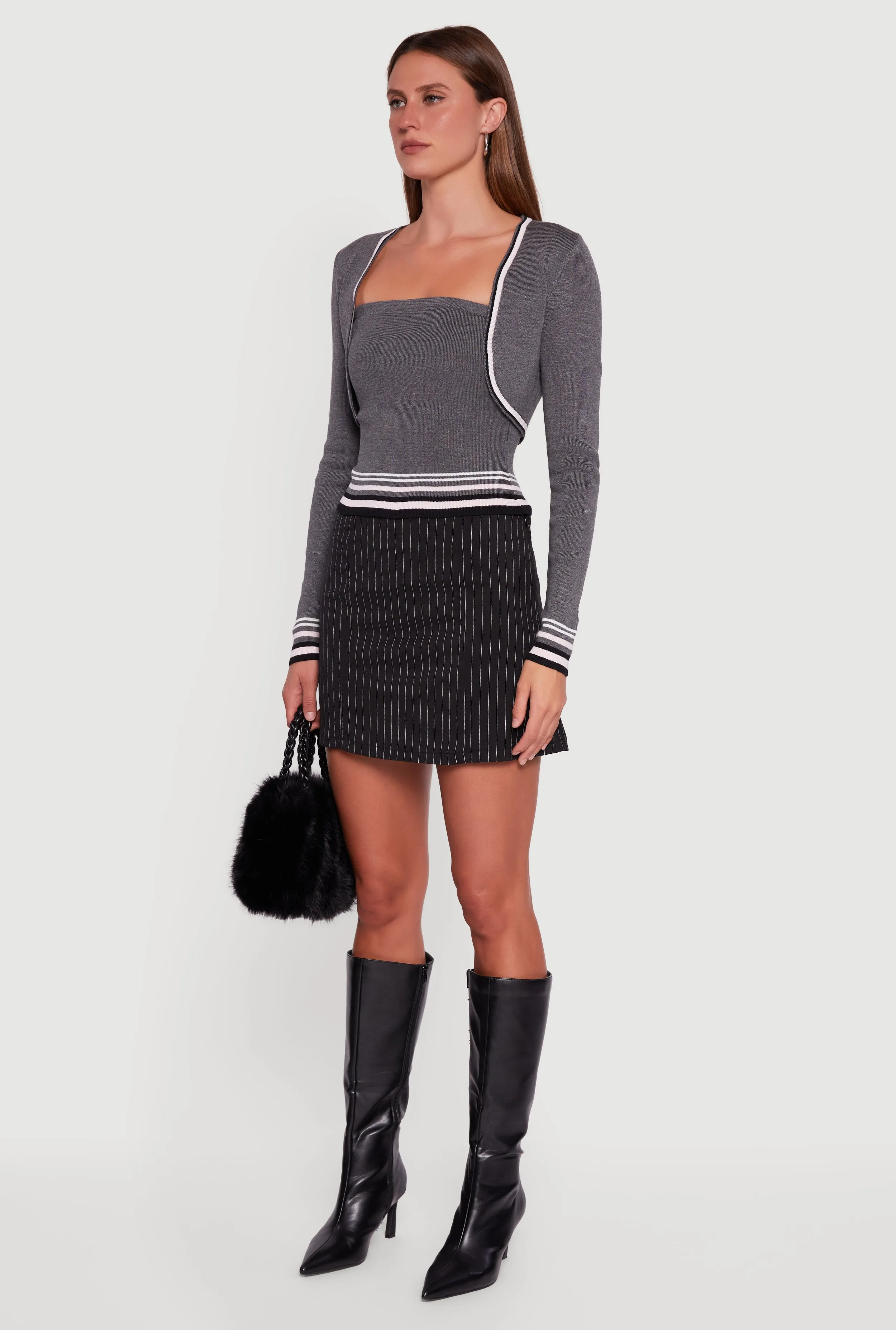 Contrast Trim Bolero Cardigan and Sweater Tube Top sold by Rainbow product image thumbnail 5