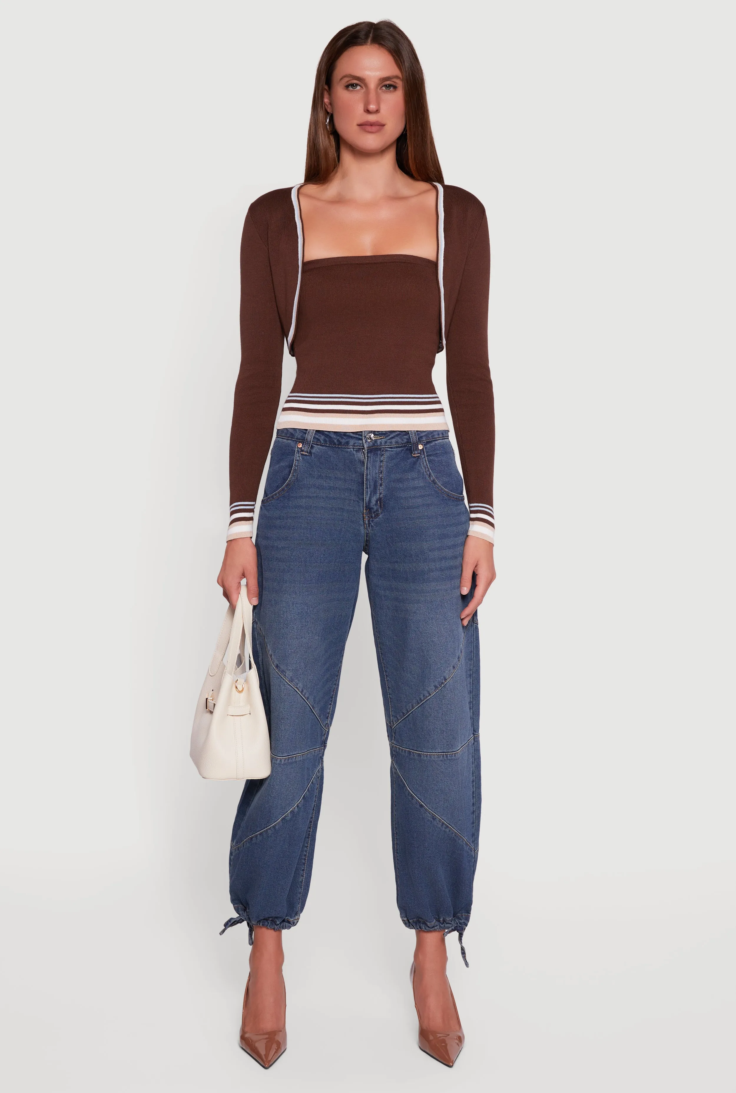 Contrast Trim Bolero Cardigan and Sweater Tube Top sold by Rainbow product image thumbnail 3