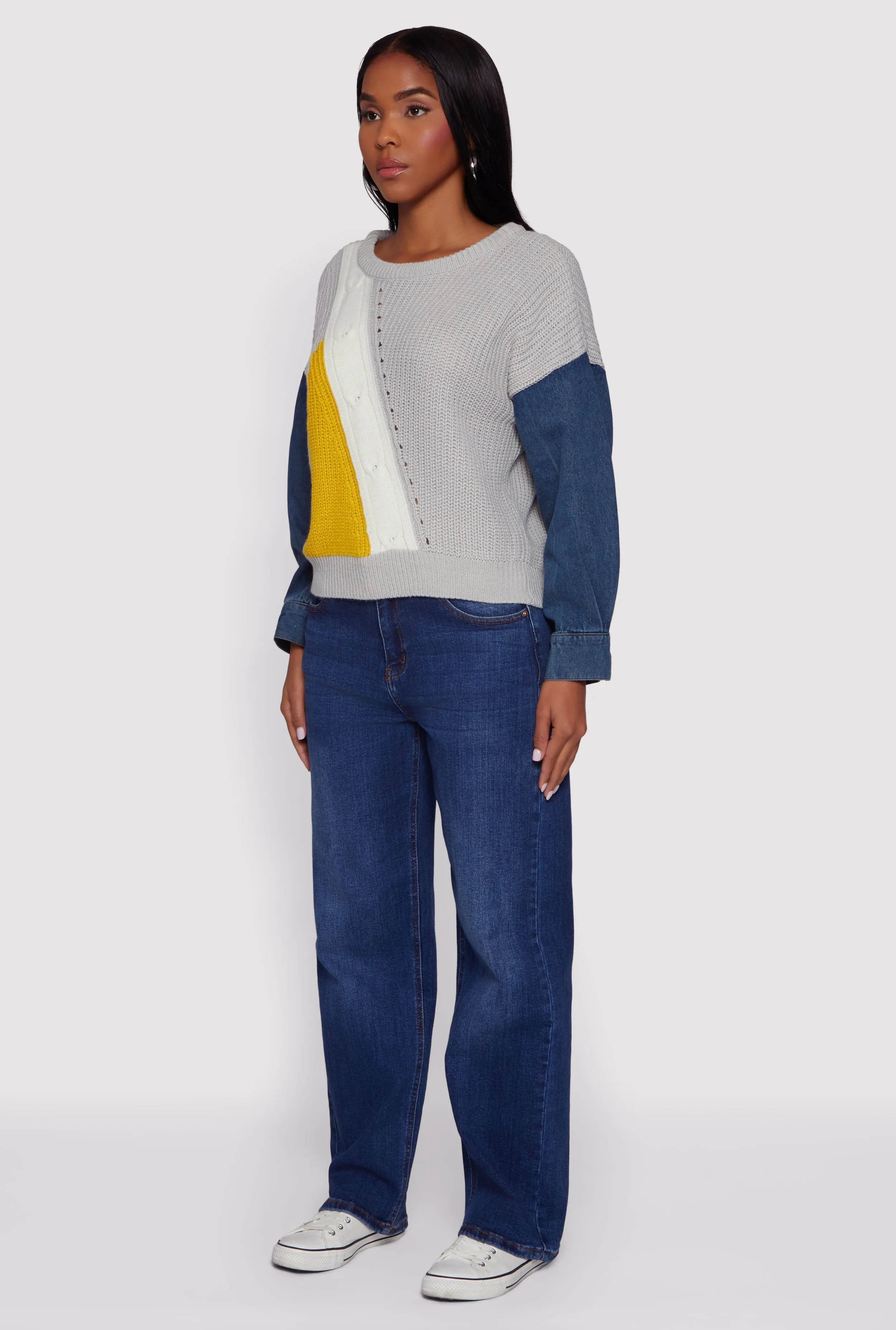 Color Blocked Sweater with Denim Sleeves sold by Rainbow product image thumbnail 5