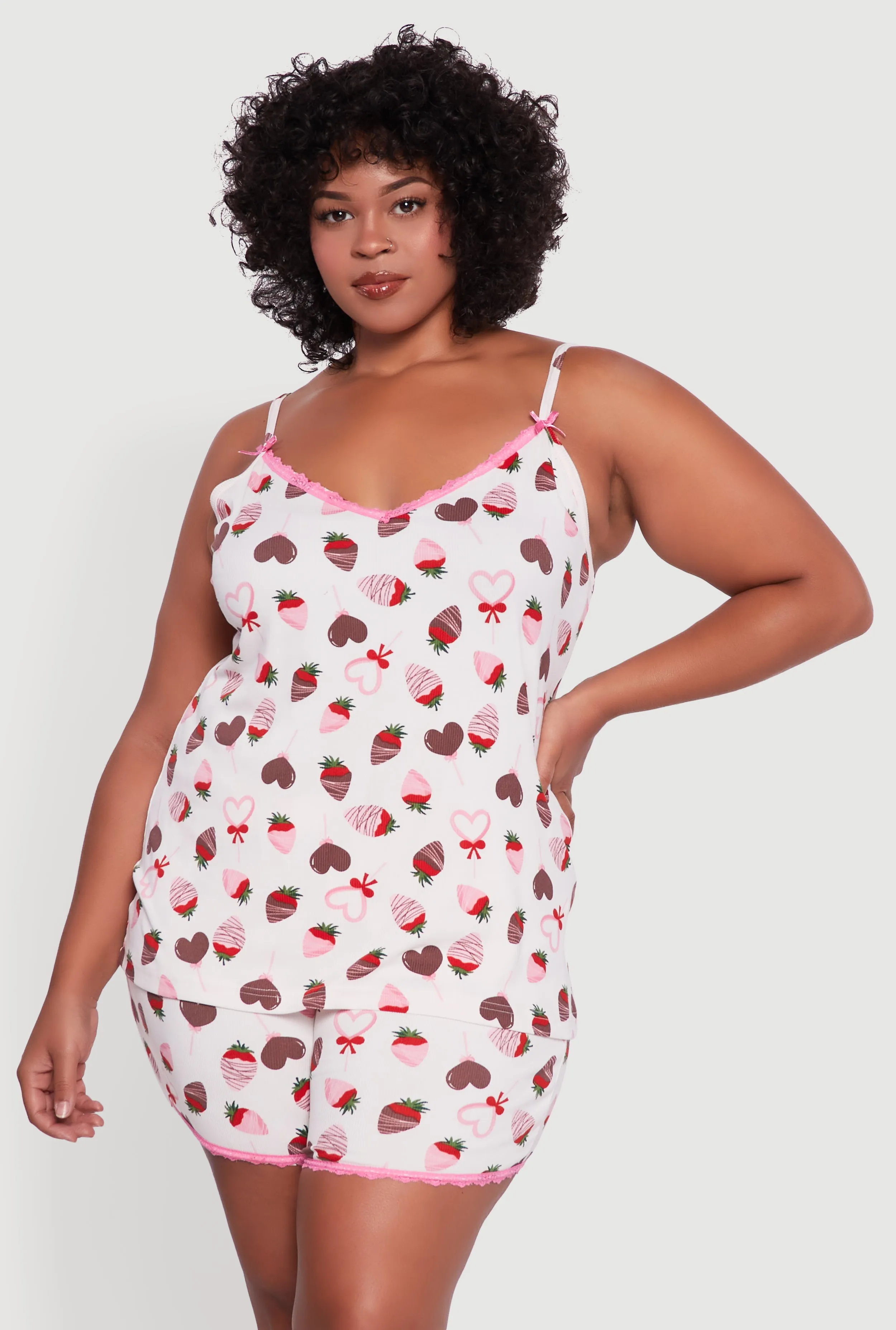 Plus Size Chocolate Strawberry Print Pajama Cami and Shorts sold by Rainbow