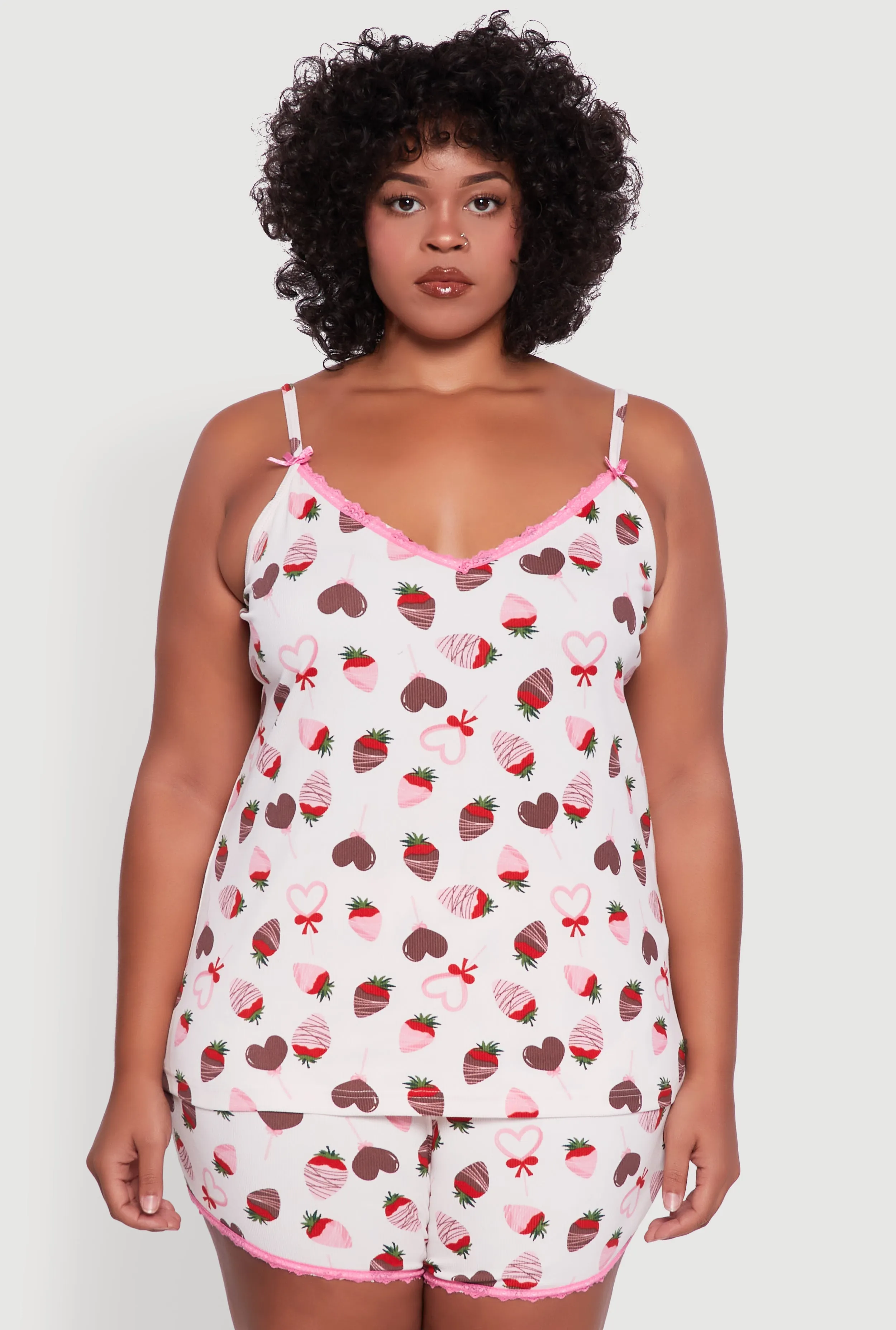 Plus Size Chocolate Strawberry Print Pajama Cami and Shorts sold by Rainbow product image thumbnail 2