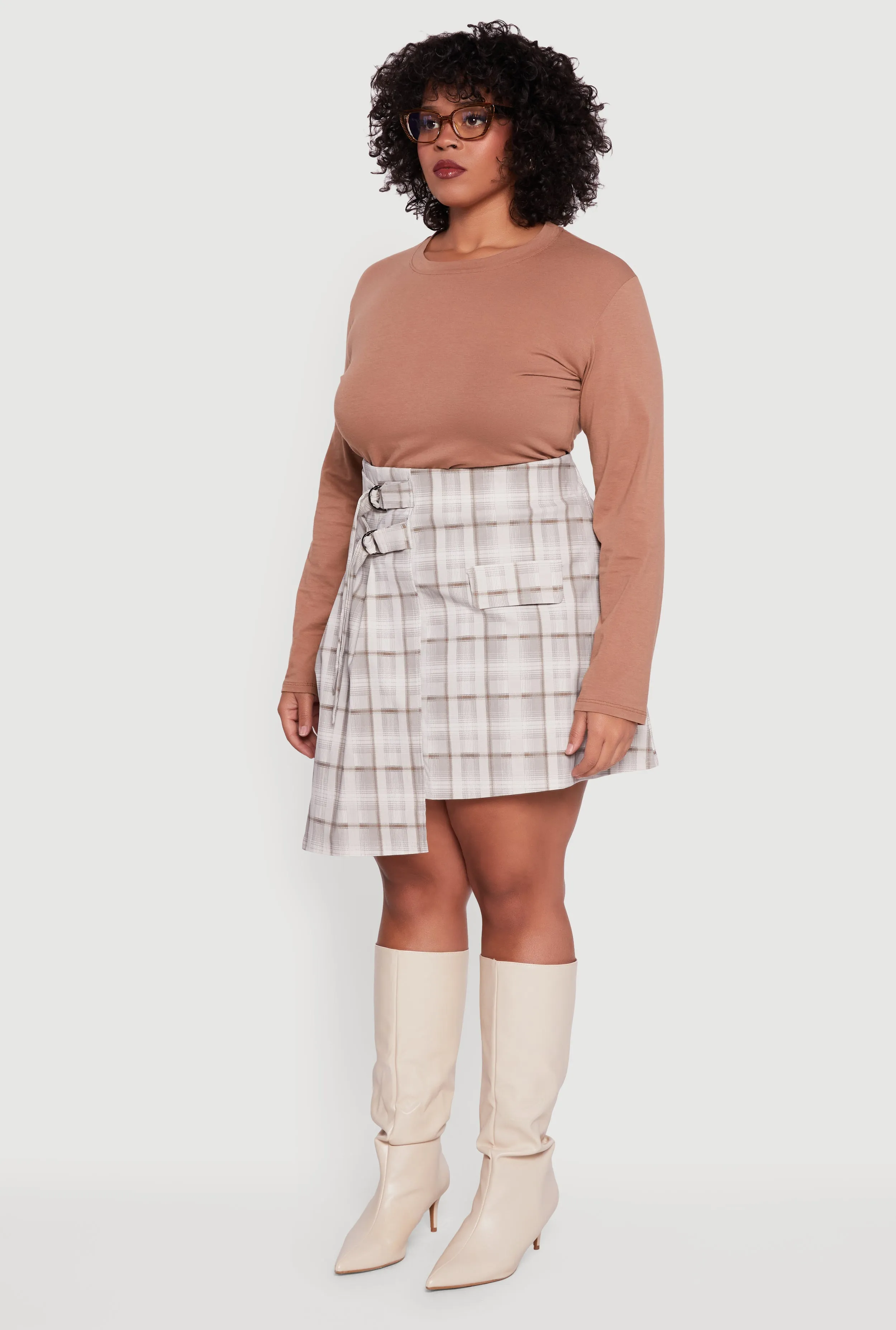 Plus Size Plaid Double Belted Detail Asymmetrical Skirt sold by Rainbow product image thumbnail 3