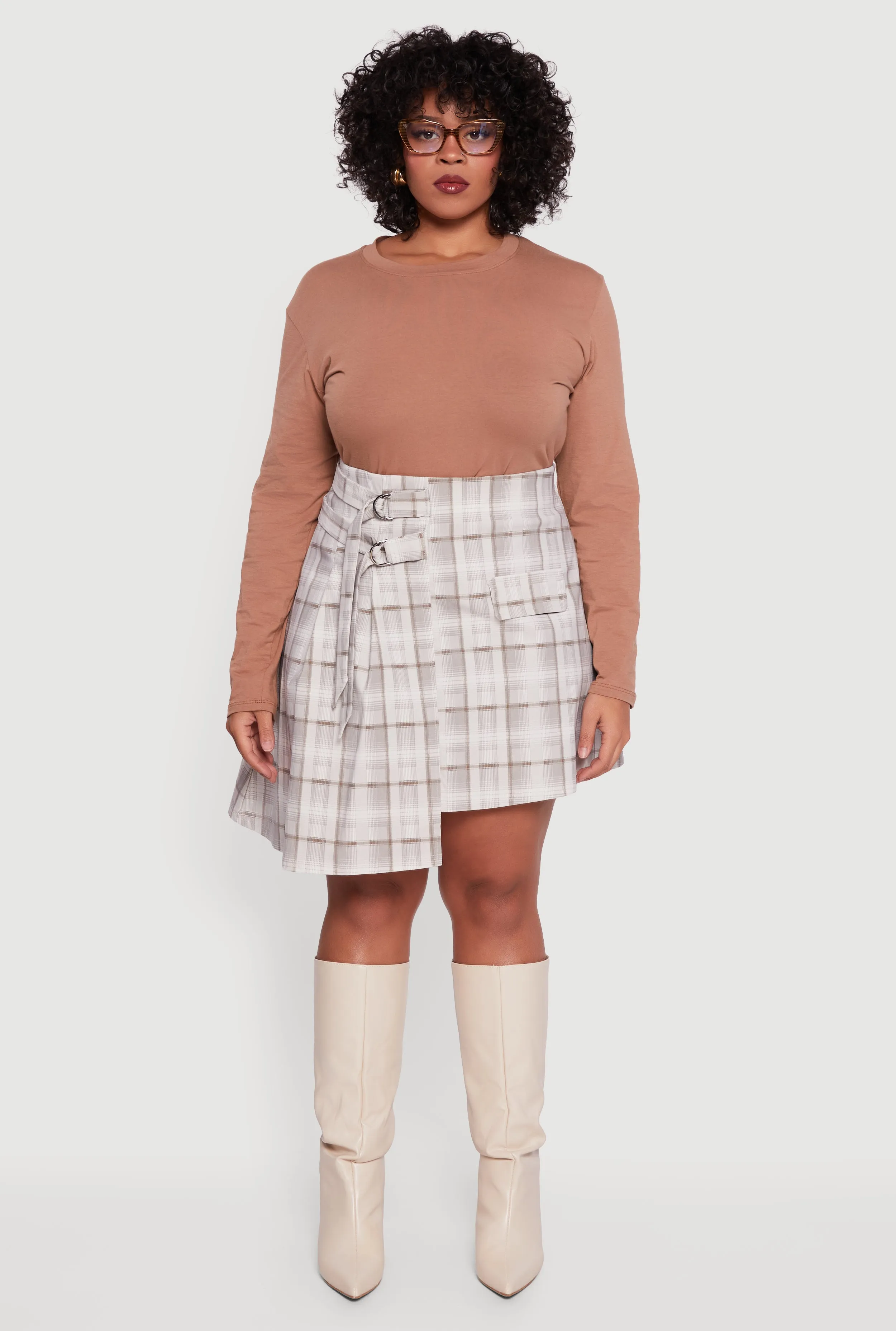 Plus Size Plaid Double Belted Detail Asymmetrical Skirt sold by Rainbow product image thumbnail 2
