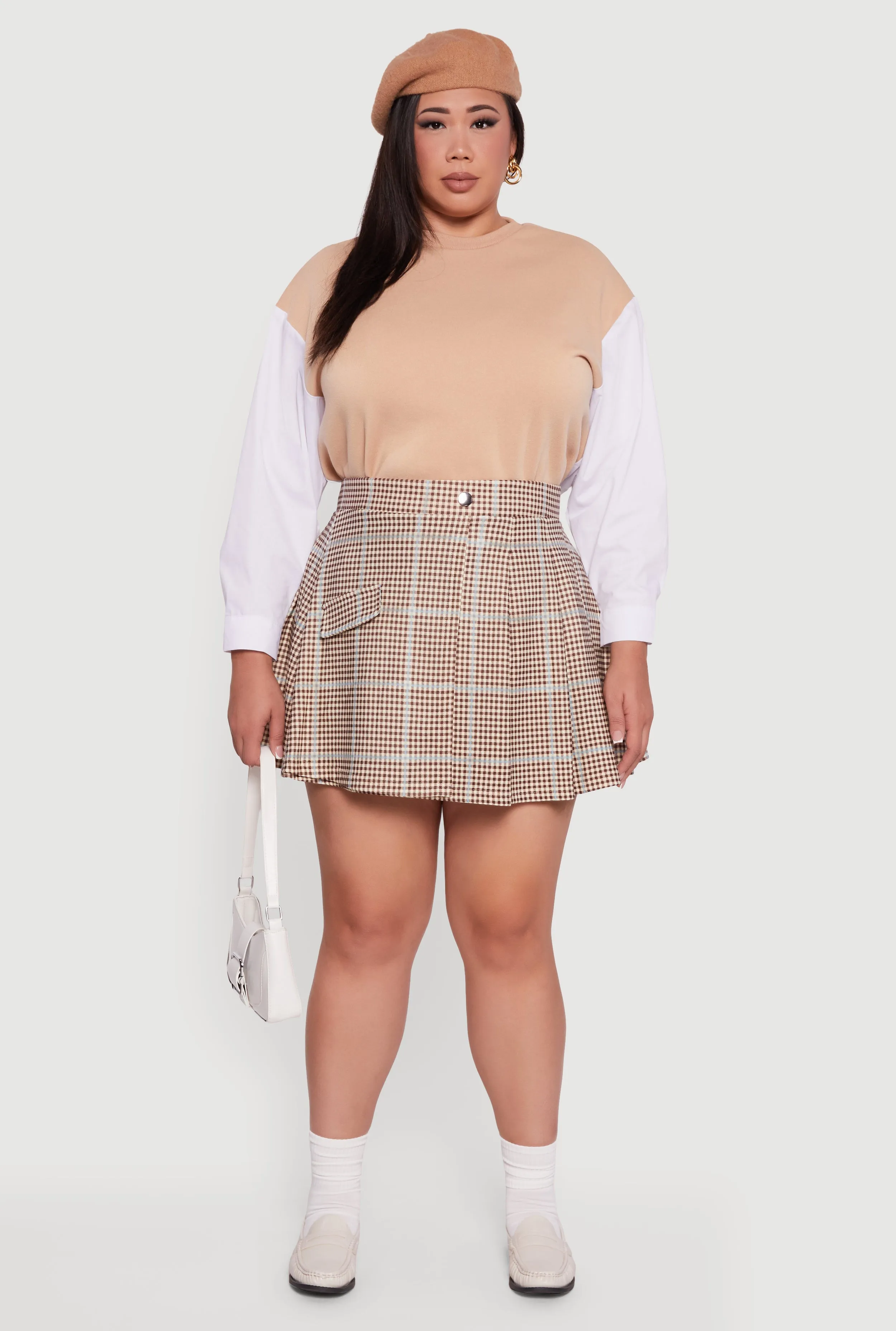 Plus Size Plaid Pleated Mini Skirt with Faux Pocket sold by Rainbow product image thumbnail 2
