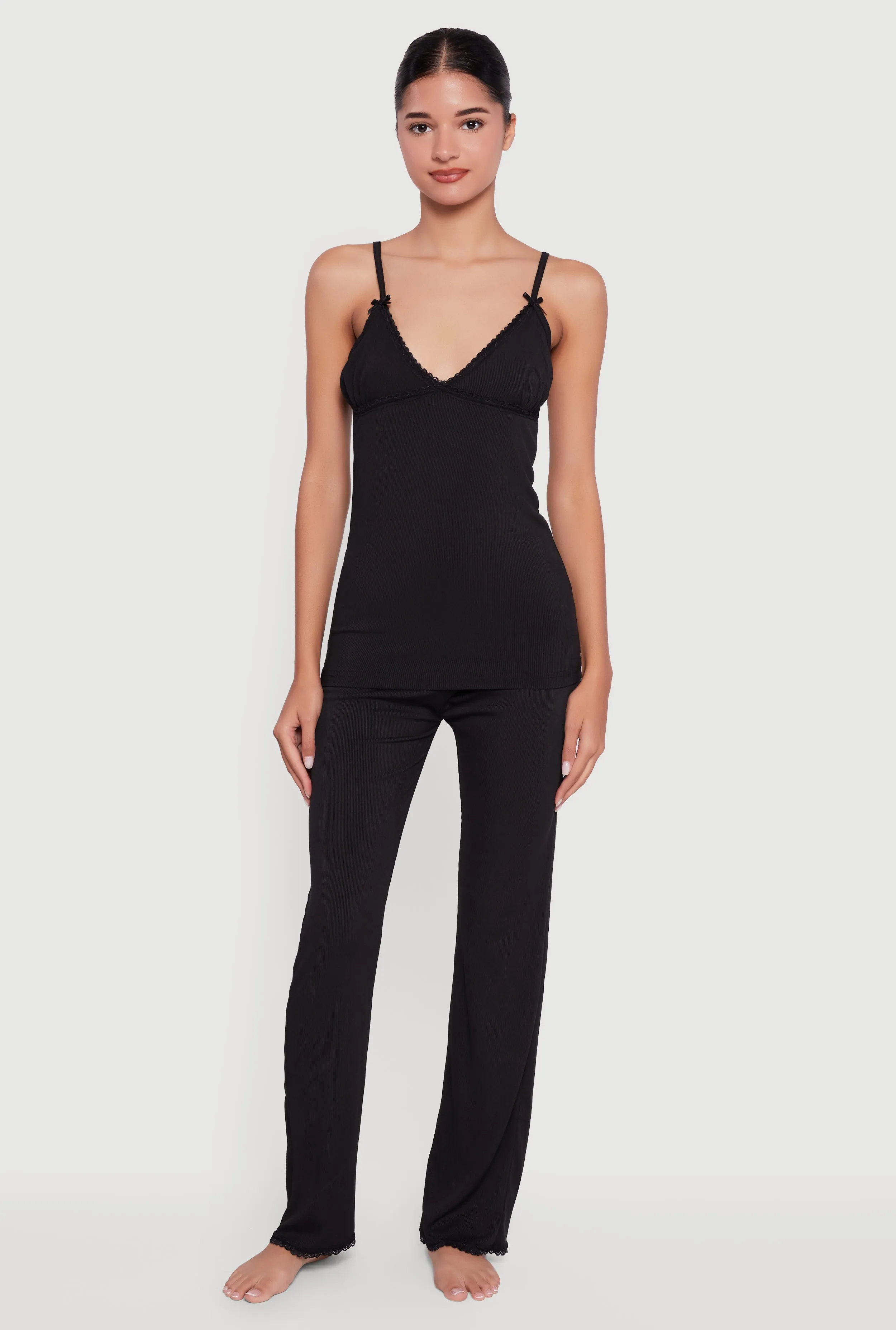 Rib Knit Heart Lace Trim Pajama Cami and Pants Set sold by Rainbow product image thumbnail 2