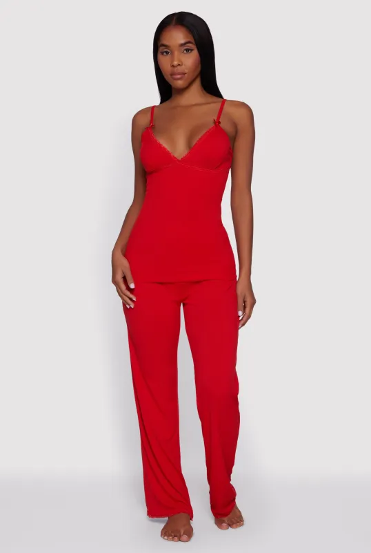 Rib Knit Heart Lace Trim Pajama Cami and Pants Set sold by Rainbow