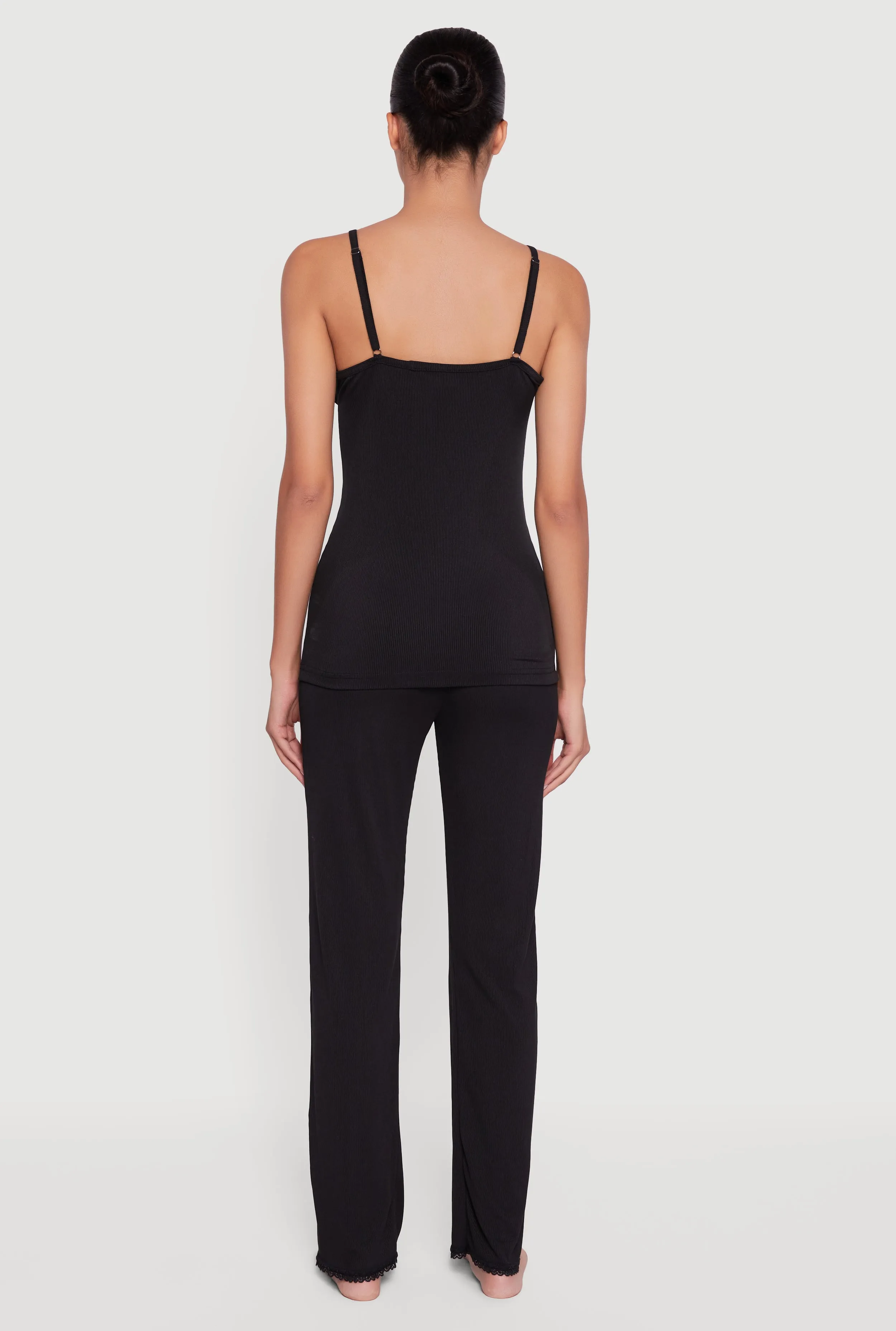 Rib Knit Heart Lace Trim Pajama Cami and Pants Set sold by Rainbow product image thumbnail 3