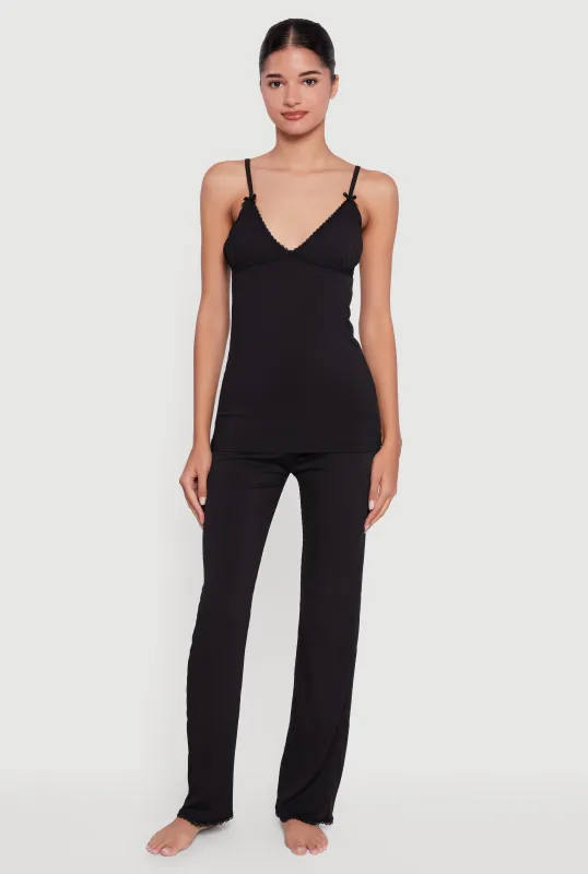 Rib Knit Heart Lace Trim Pajama Cami and Pants Set sold by Rainbow