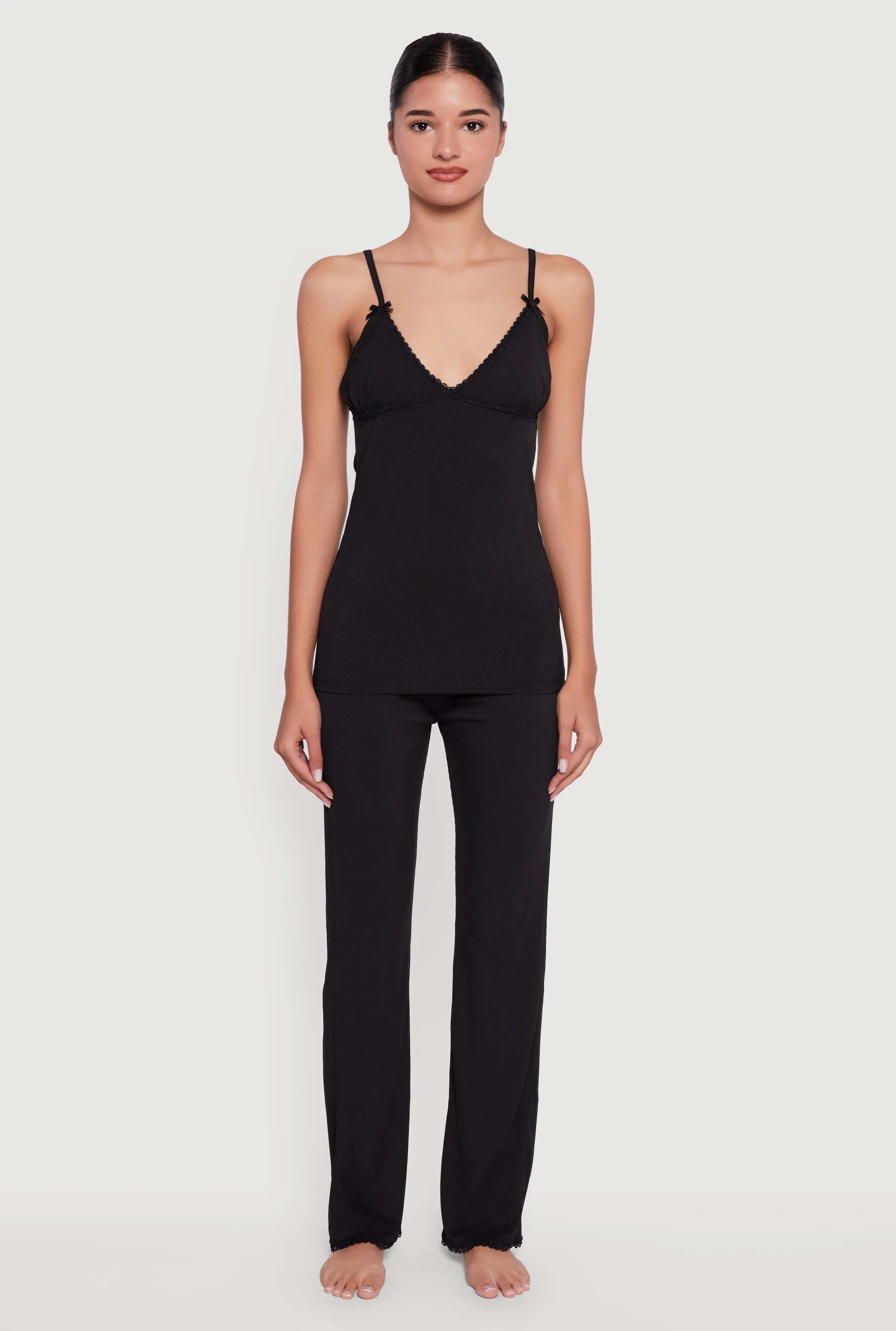 Rib Knit Heart Lace Trim Pajama Cami and Pants Set sold by Rainbow product image thumbnail 2