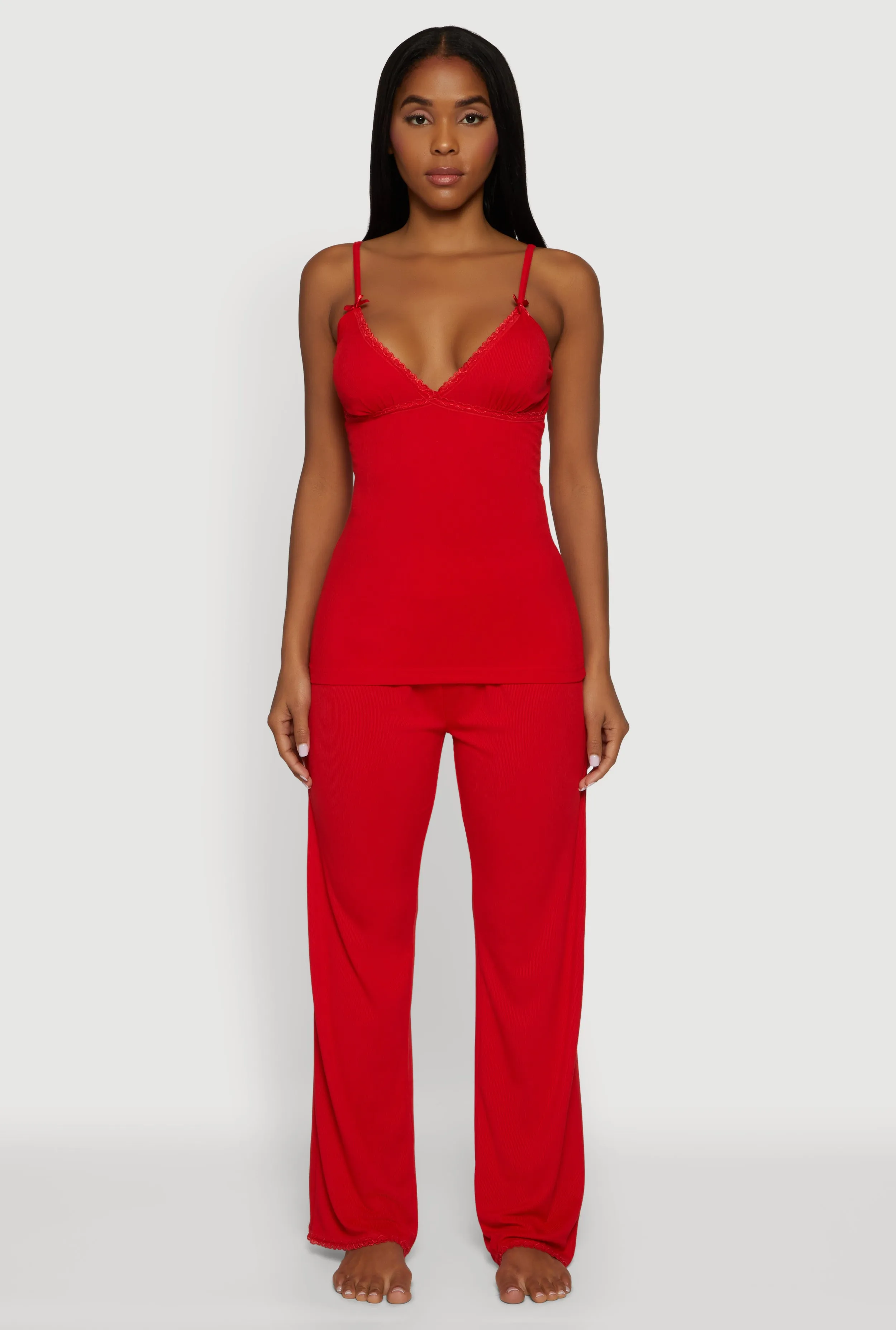 Rib Knit Heart Lace Trim Pajama Cami and Pants Set sold by Rainbow product image thumbnail 2