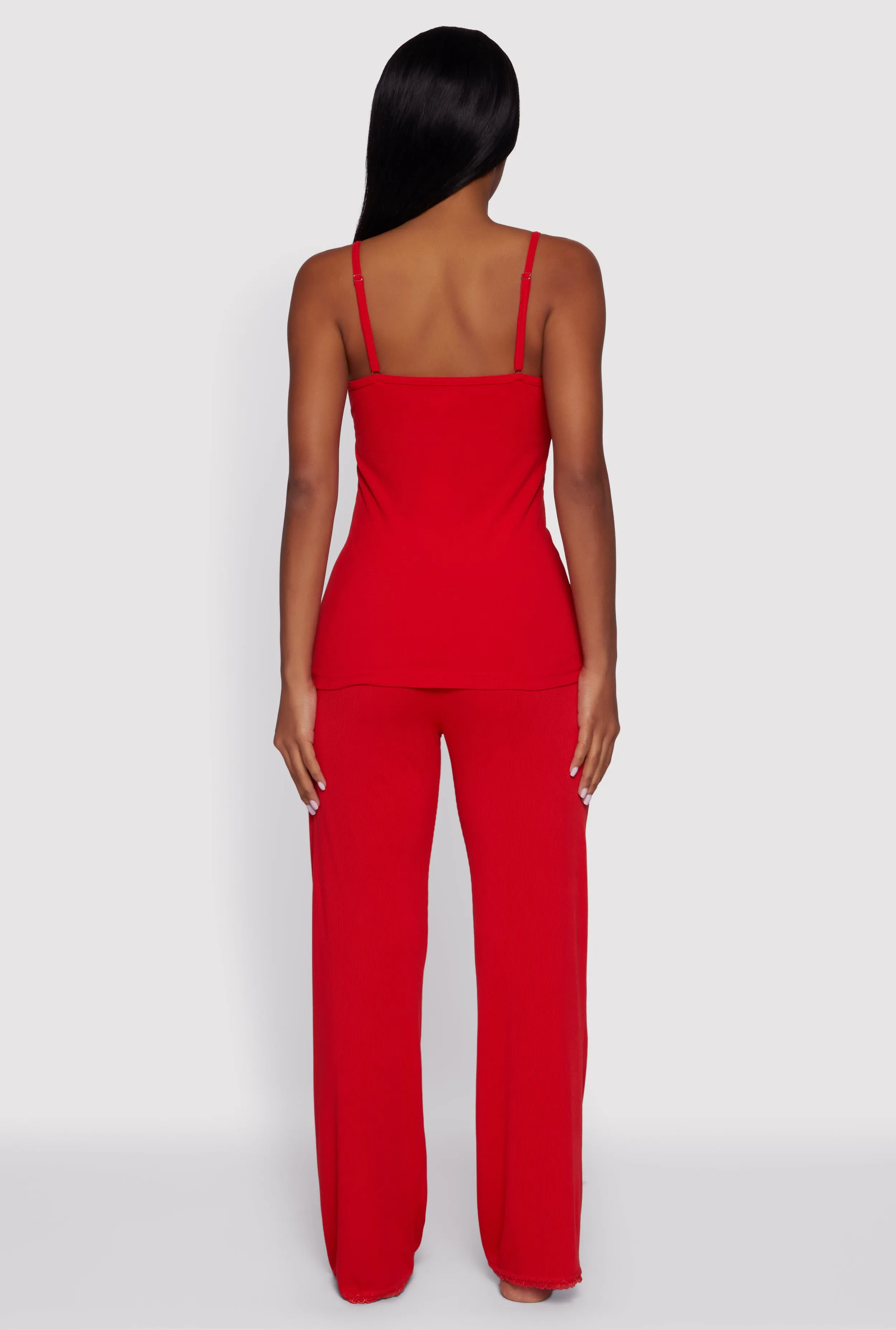 Rib Knit Heart Lace Trim Pajama Cami and Pants Set sold by Rainbow product image thumbnail 3