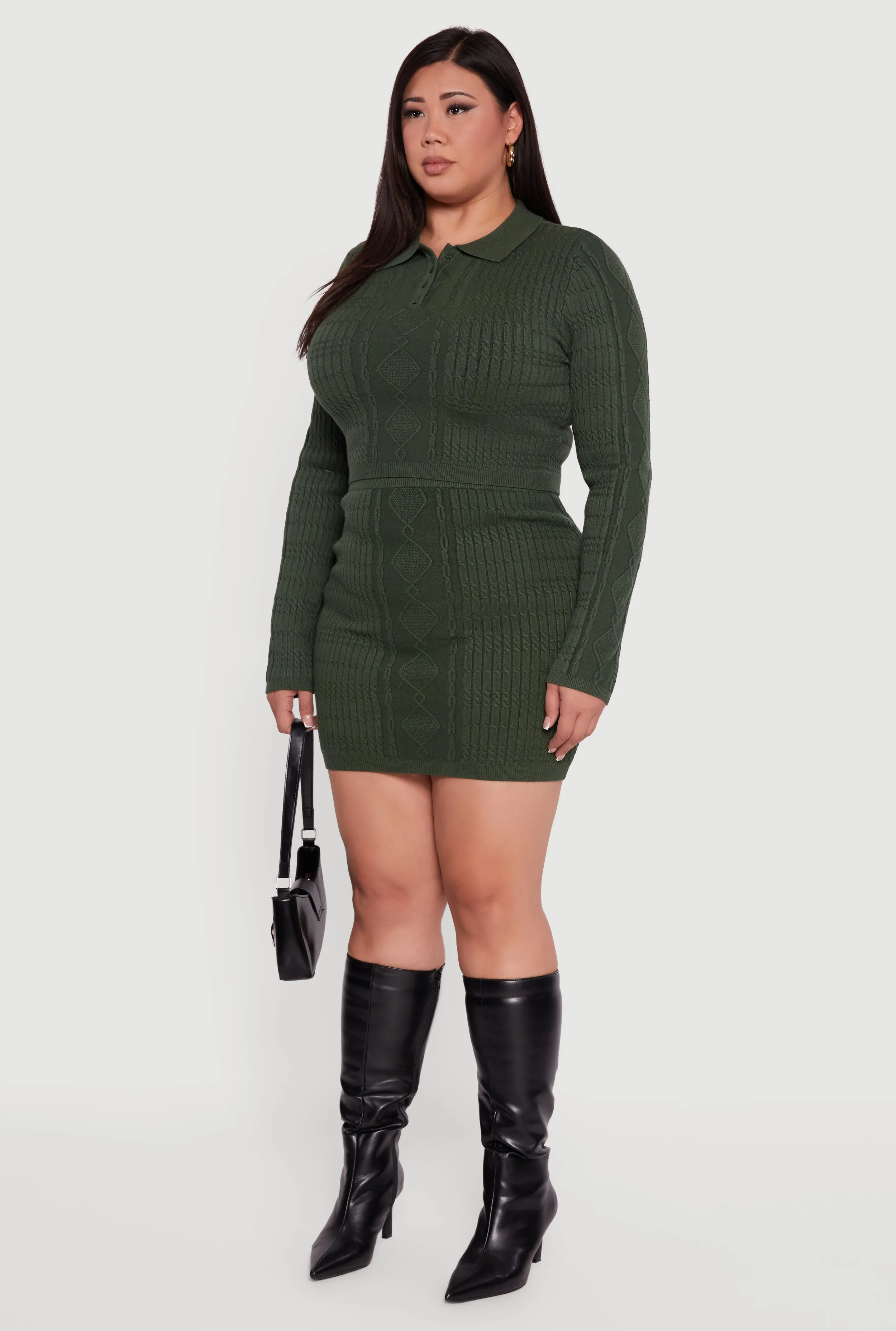 Plus Size Long Sleeve Polo Collar Cable Knit Sweater sold by Rainbow product image thumbnail 5