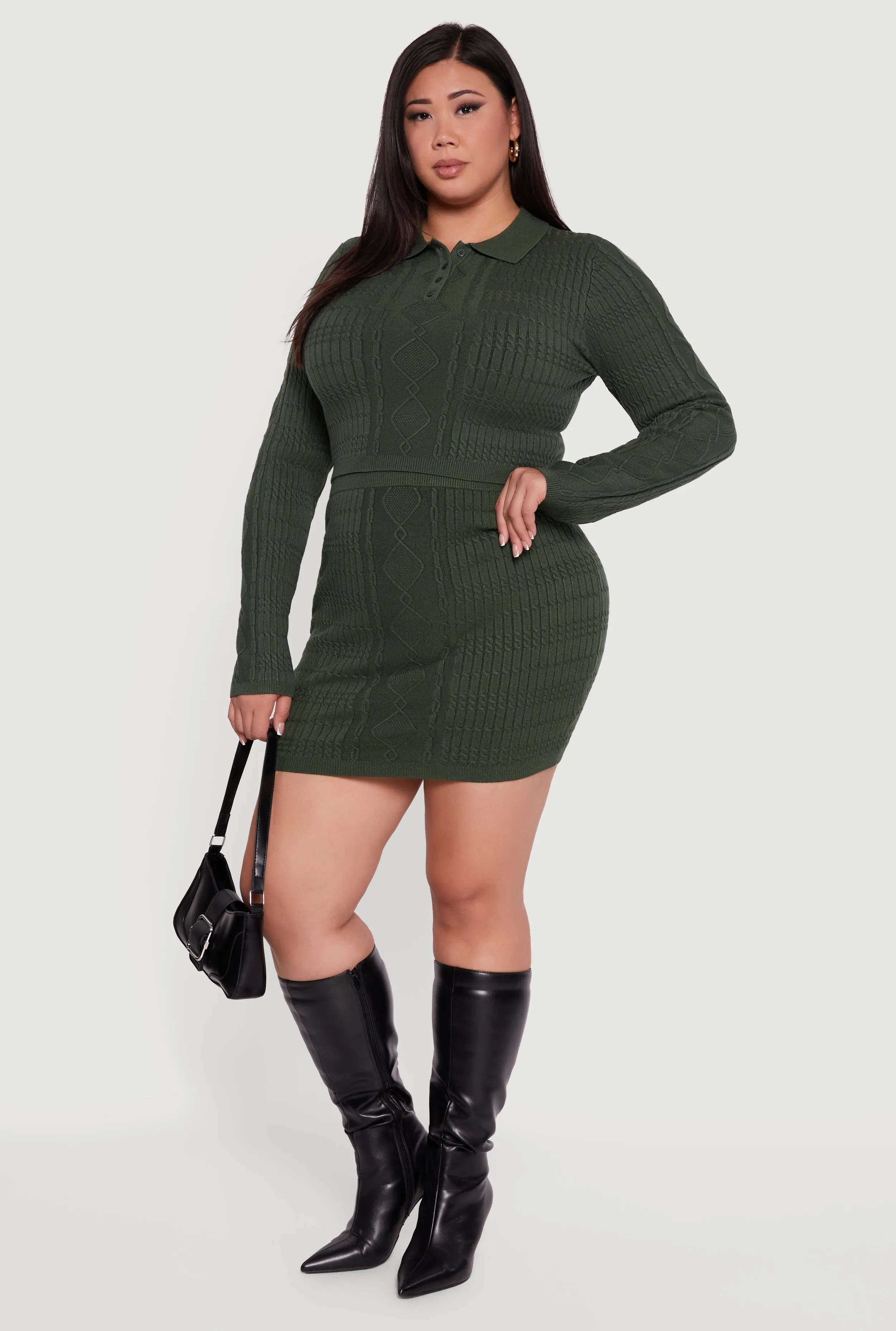 Plus Size Long Sleeve Polo Collar Cable Knit Sweater sold by Rainbow product image thumbnail 2
