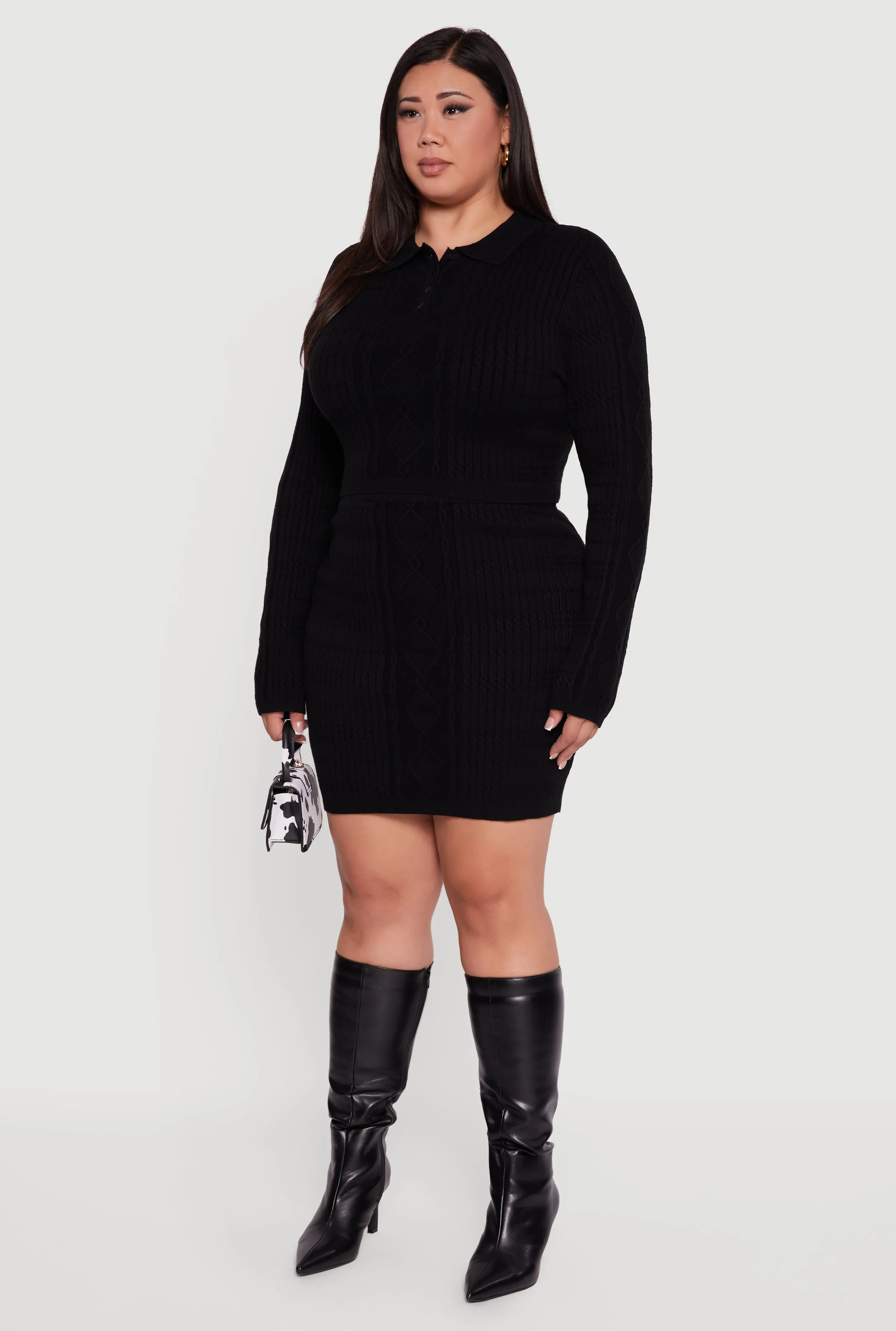 Plus Size Long Sleeve Polo Collar Cable Knit Sweater sold by Rainbow product image thumbnail 5