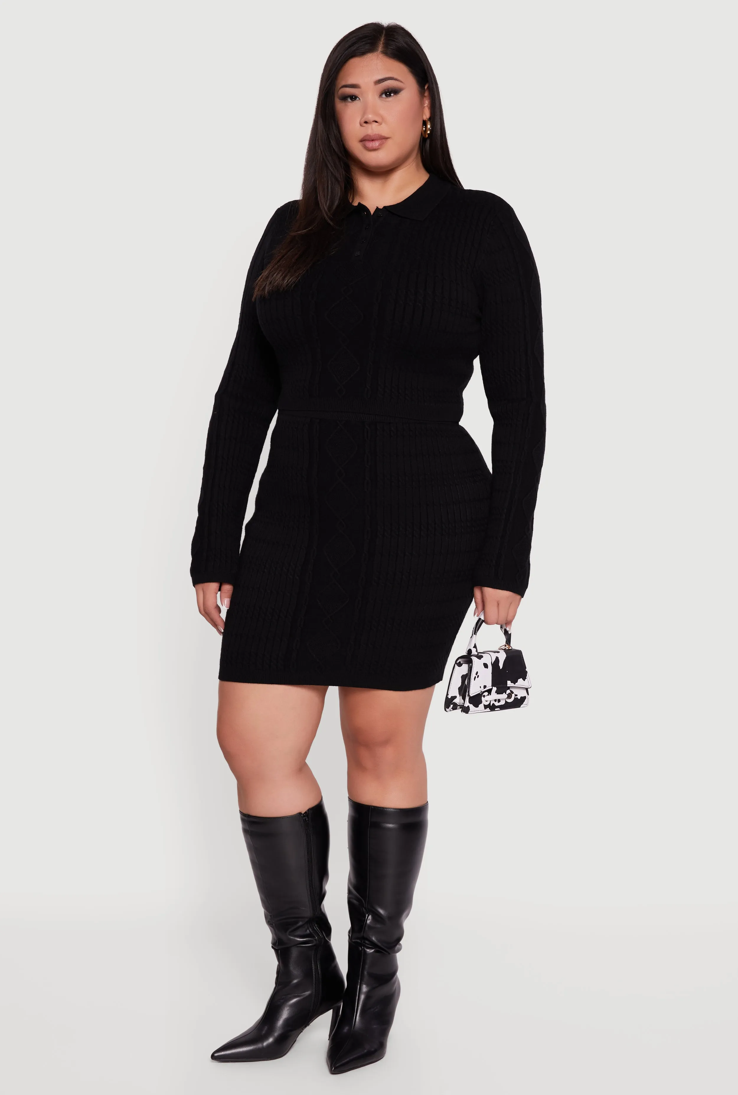 Plus Size Long Sleeve Polo Collar Cable Knit Sweater sold by Rainbow product image thumbnail 2