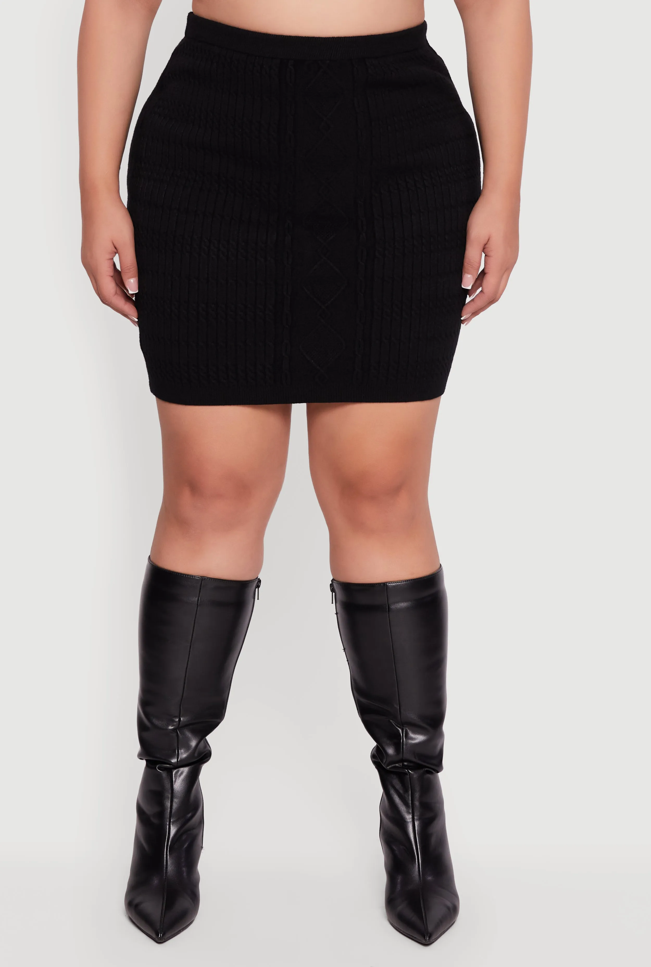 Plus Size High Waisted Cable Knit Mini Skirt sold by Rainbow product image thumbnail 3