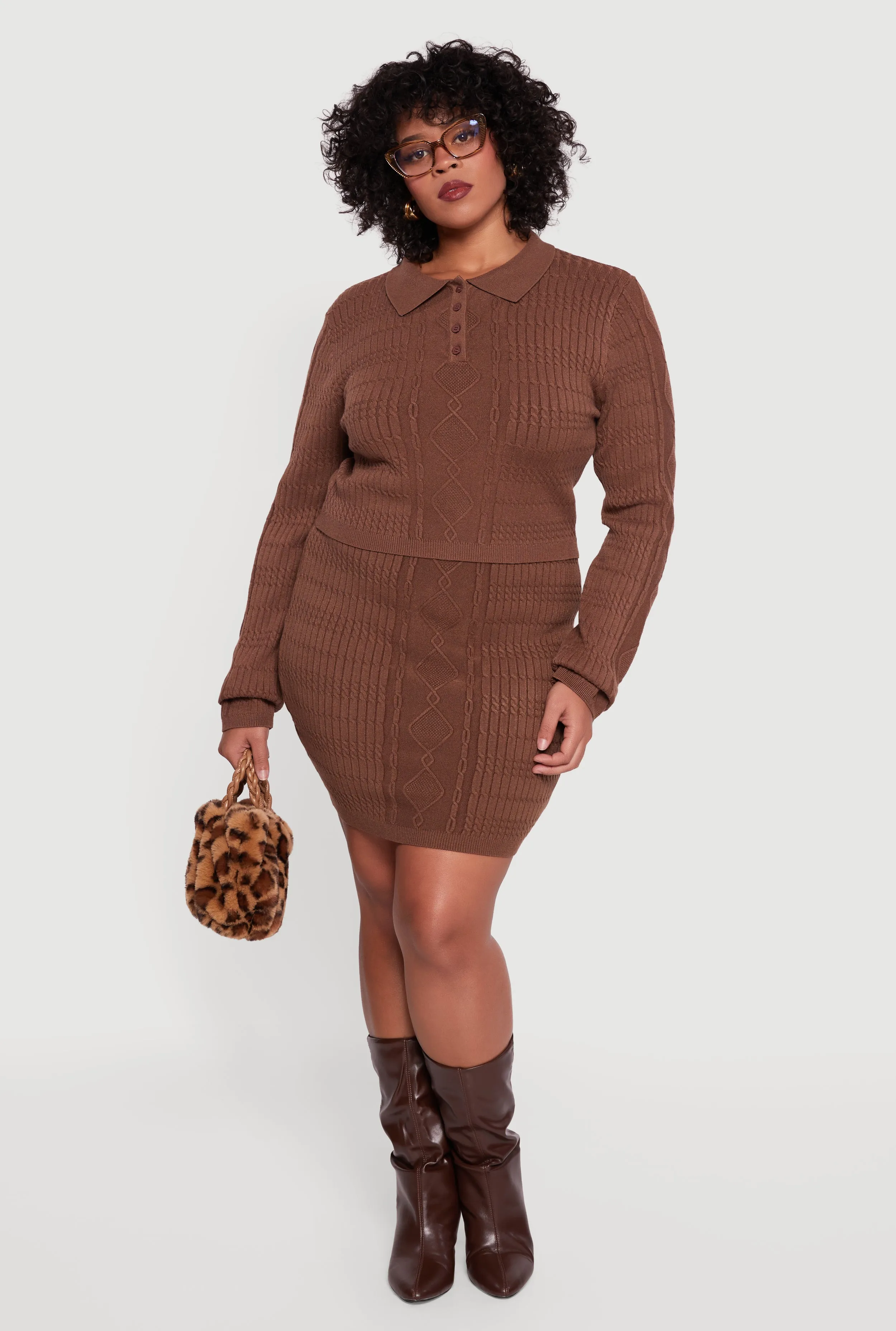 Plus Size Long Sleeve Polo Collar Cable Knit Sweater sold by Rainbow product image thumbnail 2