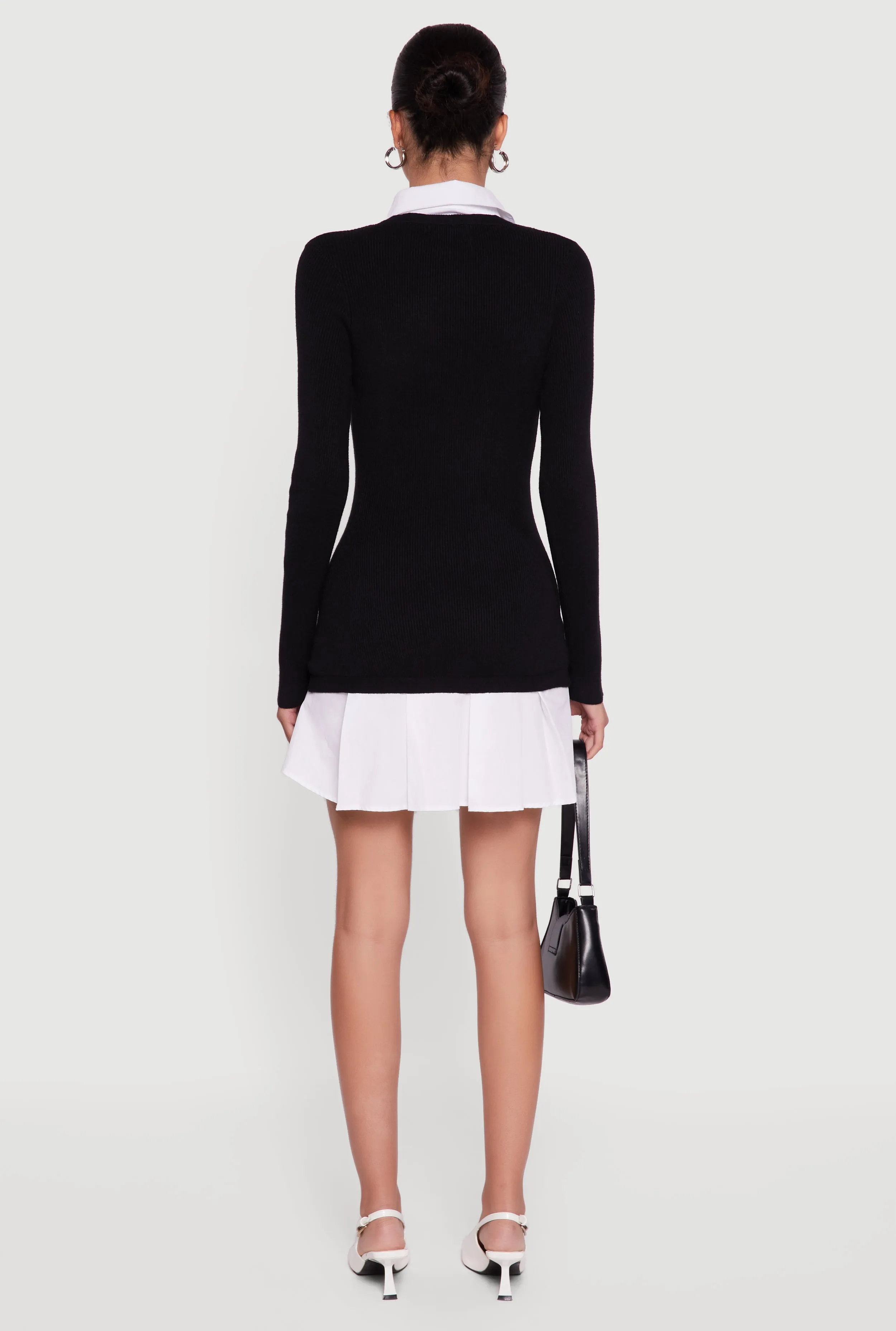 Rib Knit Layered Look Pleated Sweater Dress sold by Rainbow product image thumbnail 5