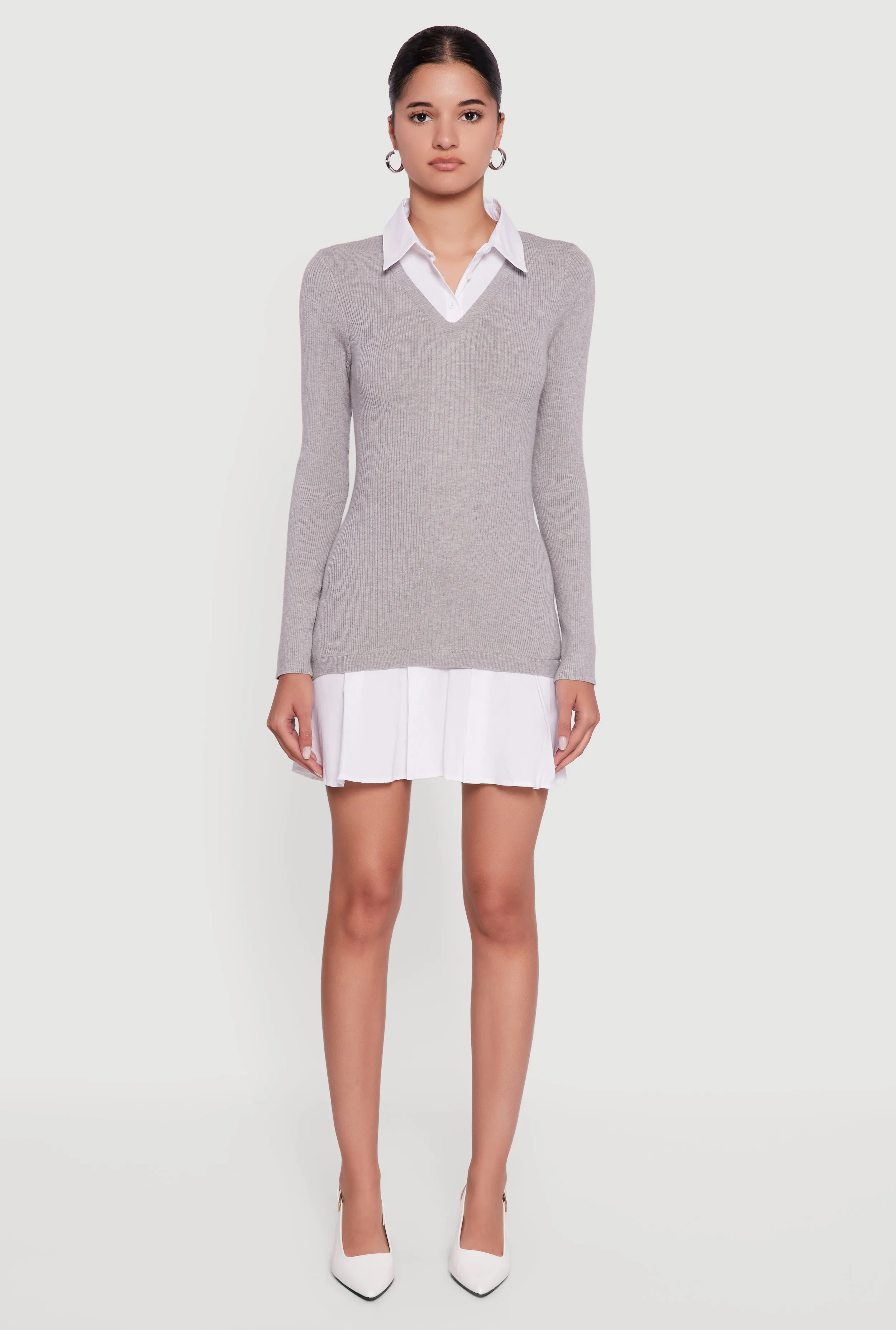 Rib Knit Layered Look Pleated Sweater Dress sold by Rainbow product image thumbnail 2