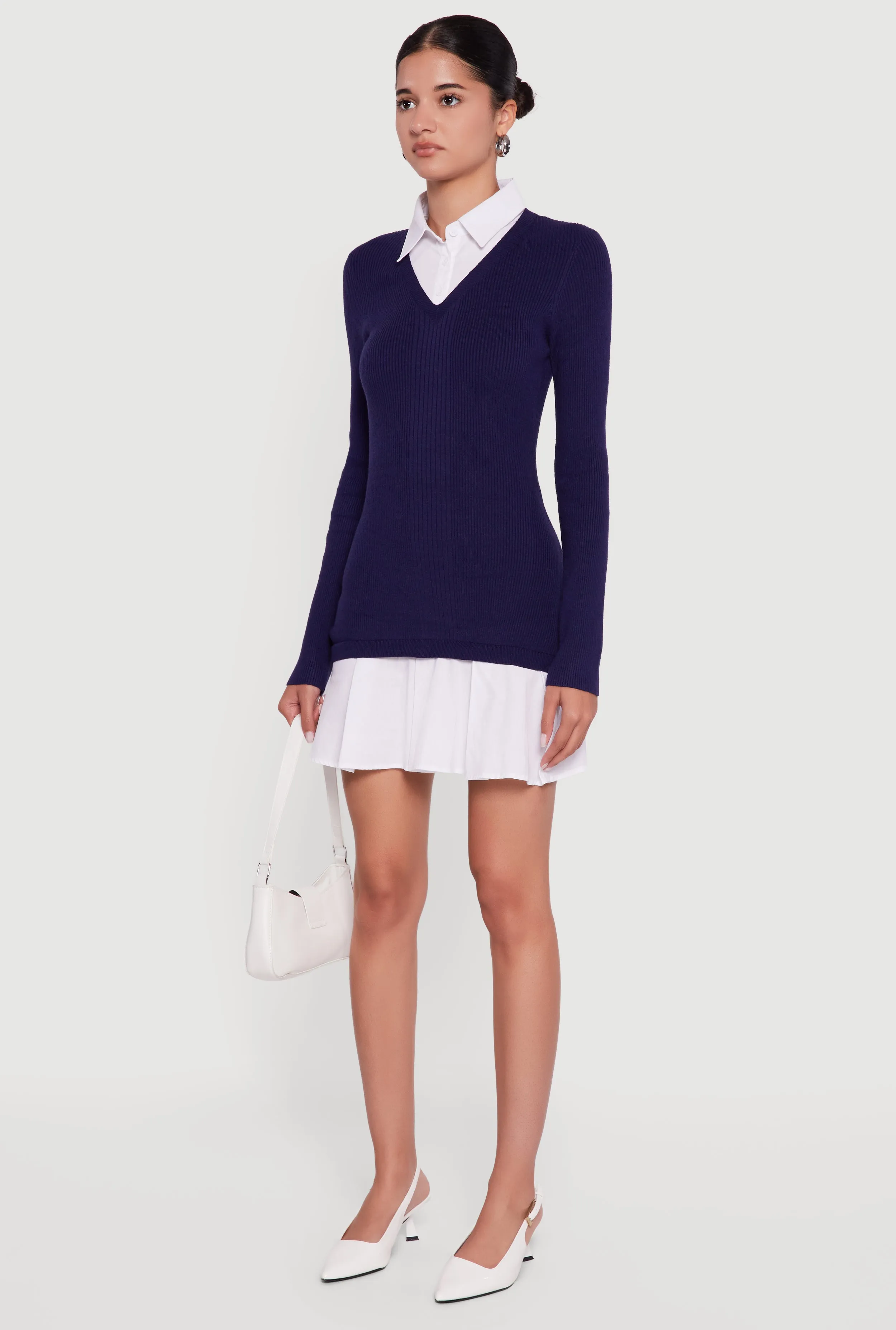 Rib Knit Layered Look Pleated Sweater Dress sold by Rainbow product image thumbnail 3