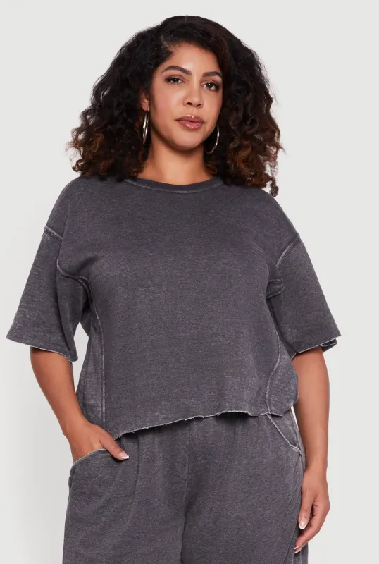 Plus Size Mineral Wash Fleece Pintuck Tee sold by Rainbow