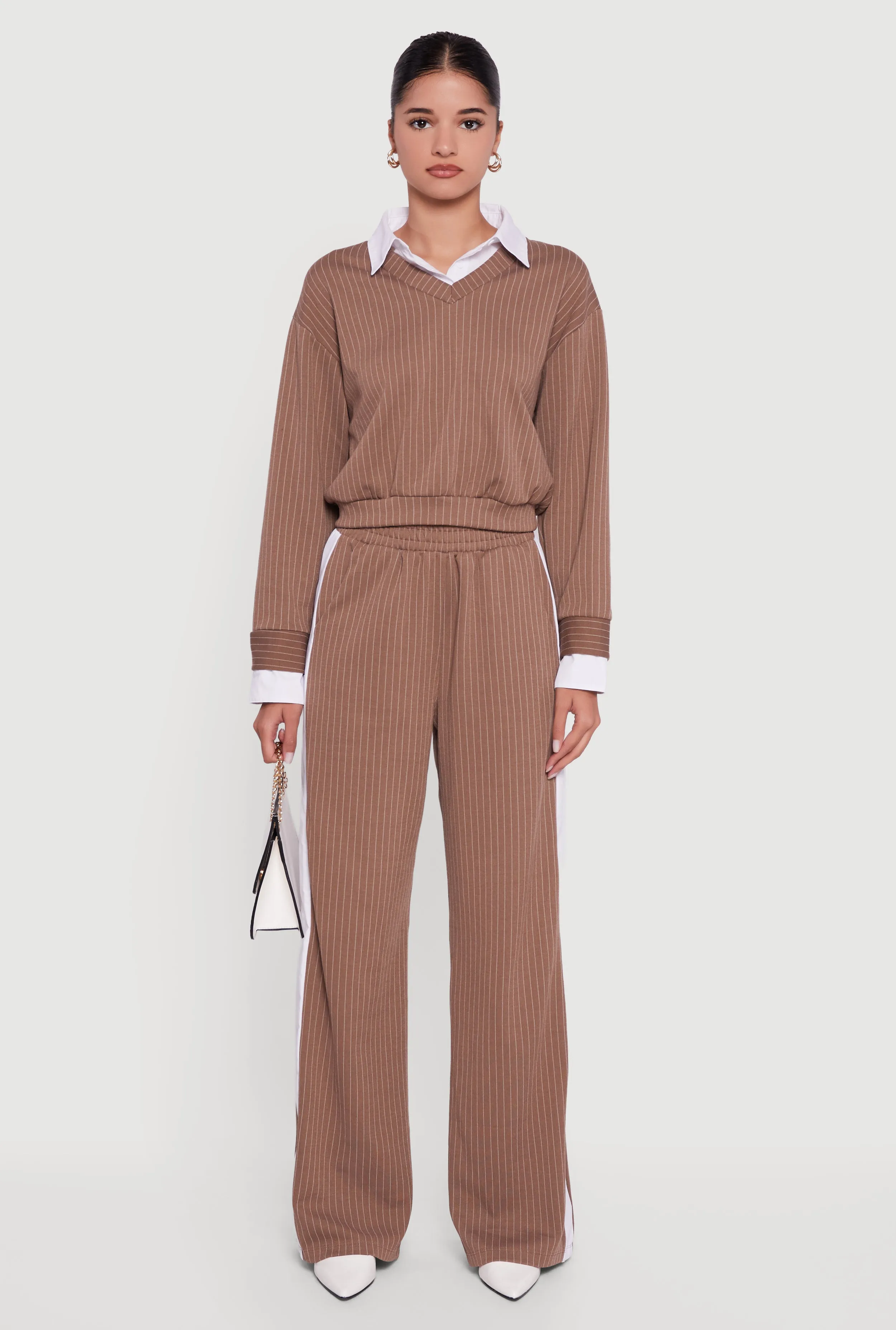 Pinstripe Ponte Layered Look Crop Top sold by Rainbow product image thumbnail 3