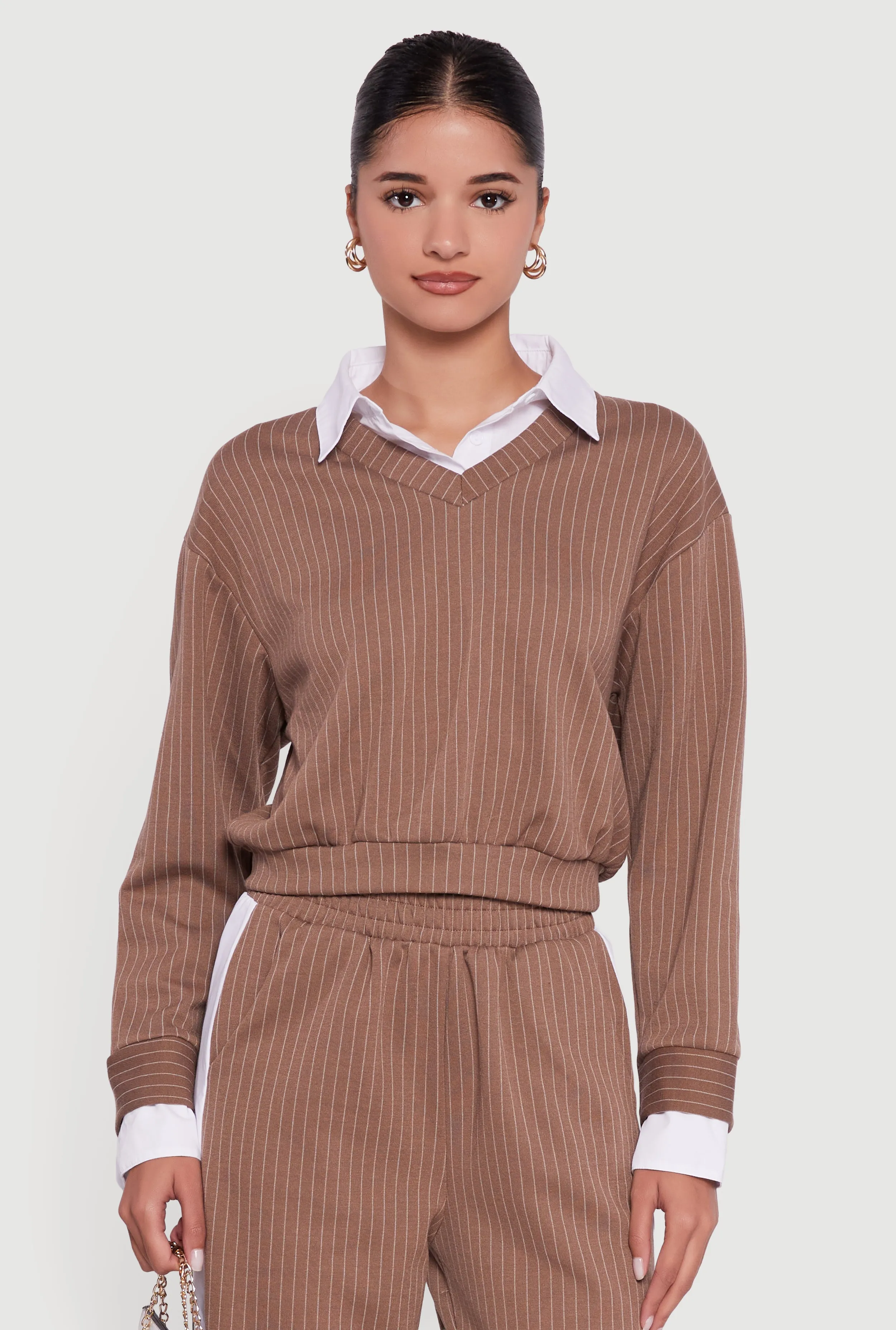 Pinstripe Ponte Layered Look Crop Top sold by Rainbow