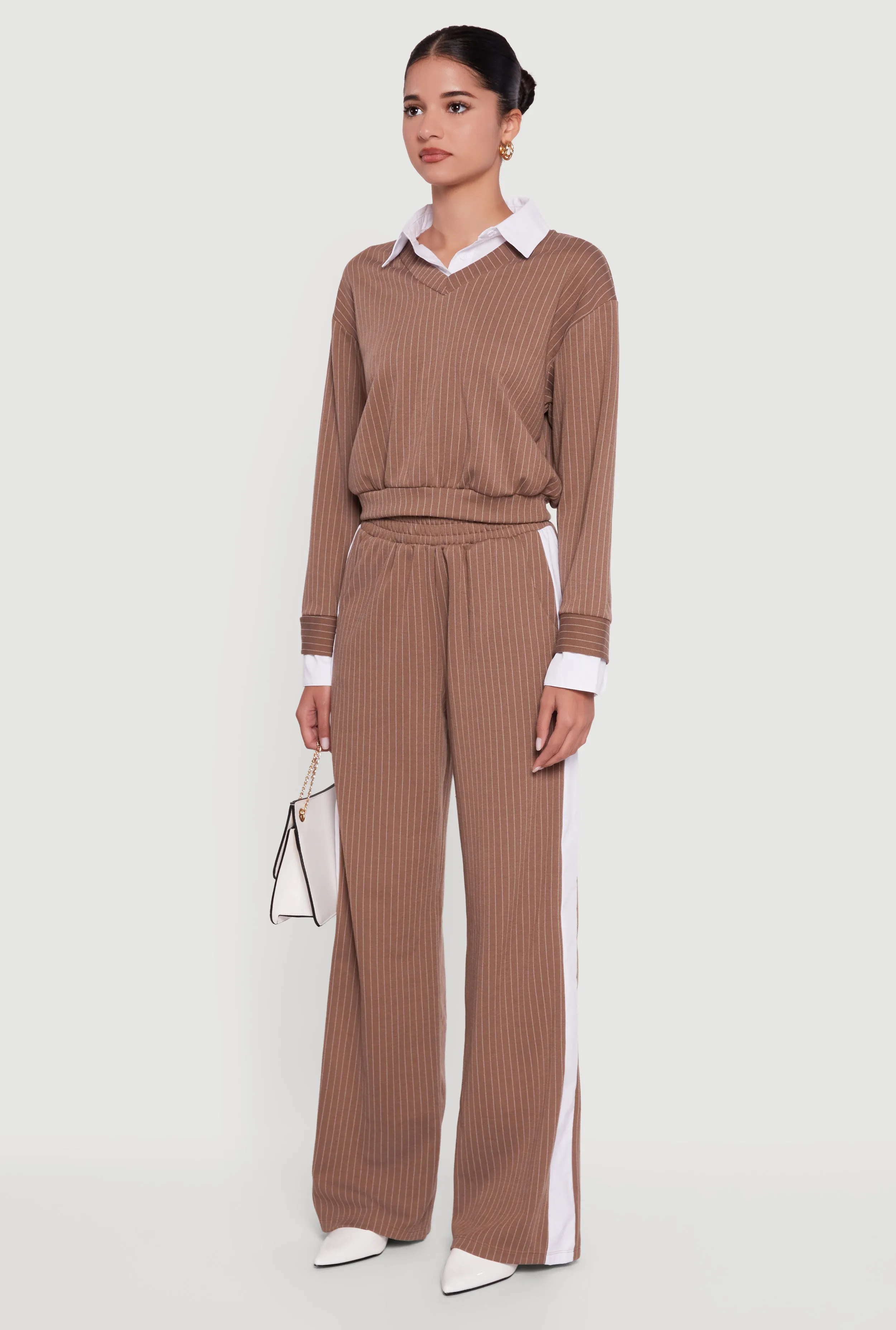 Pinstripe Ponte Layered Look Crop Top sold by Rainbow product image thumbnail 5