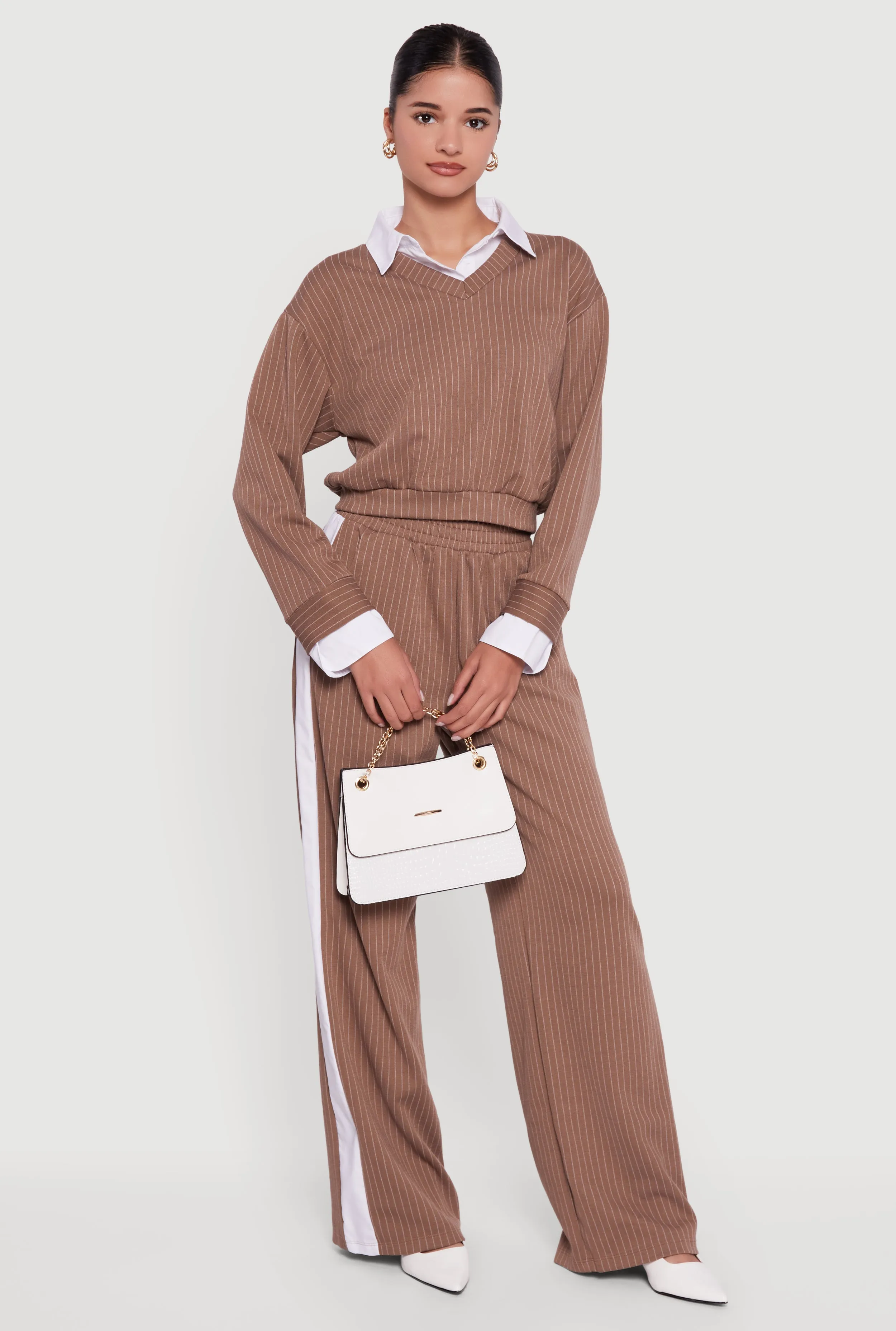 Pinstripe Ponte Layered Look Crop Top sold by Rainbow product image thumbnail 2