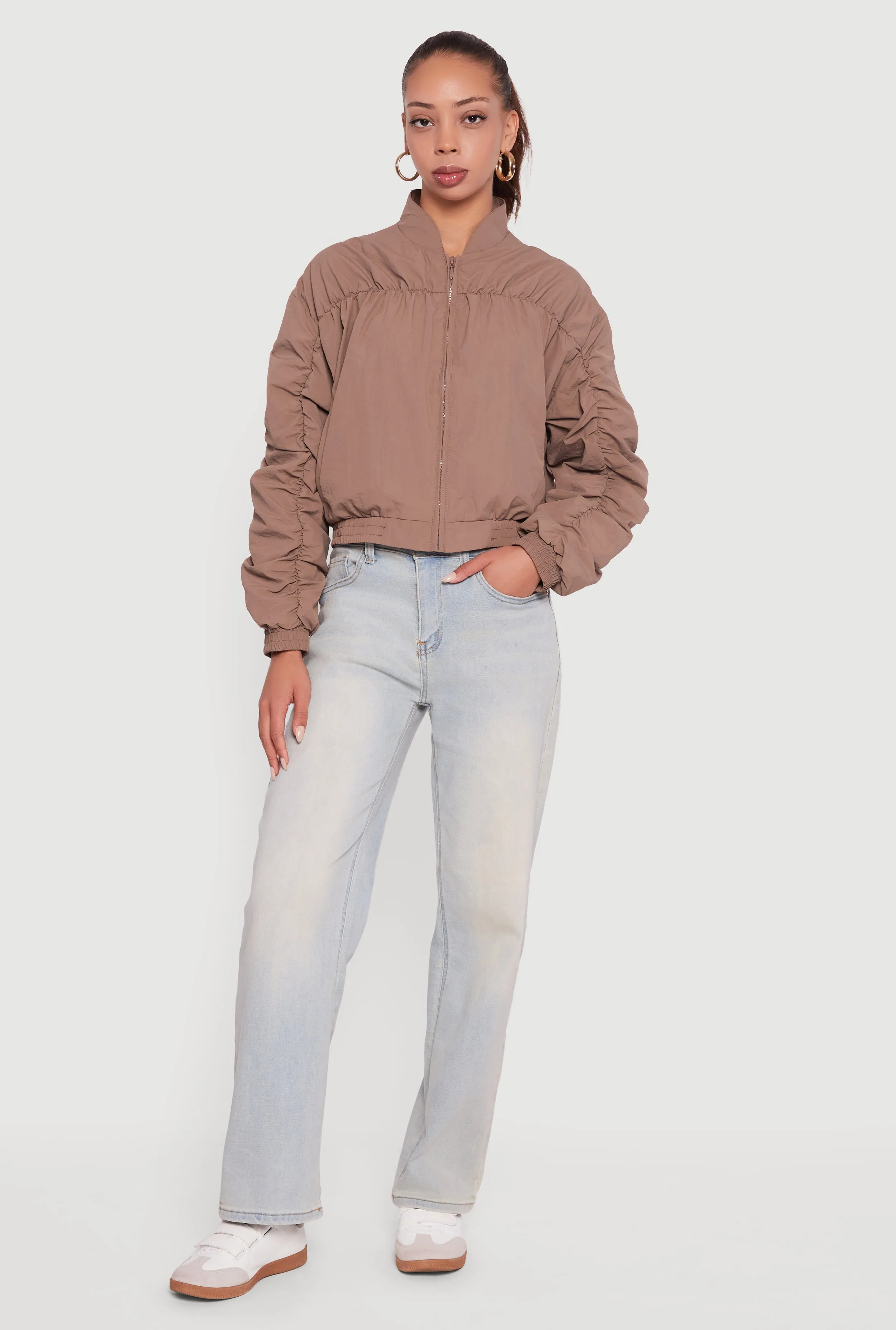 Maeve Ruched Zip Front Nylon Windbreaker Jacket sold by Rainbow product image thumbnail 3