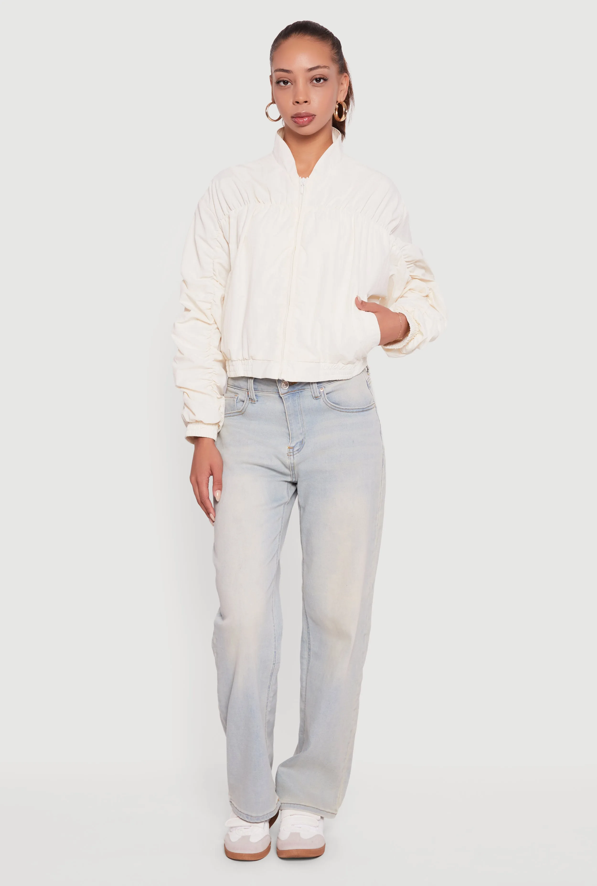 Maeve Ruched Zip Front Nylon Windbreaker Jacket sold by Rainbow product image thumbnail 4