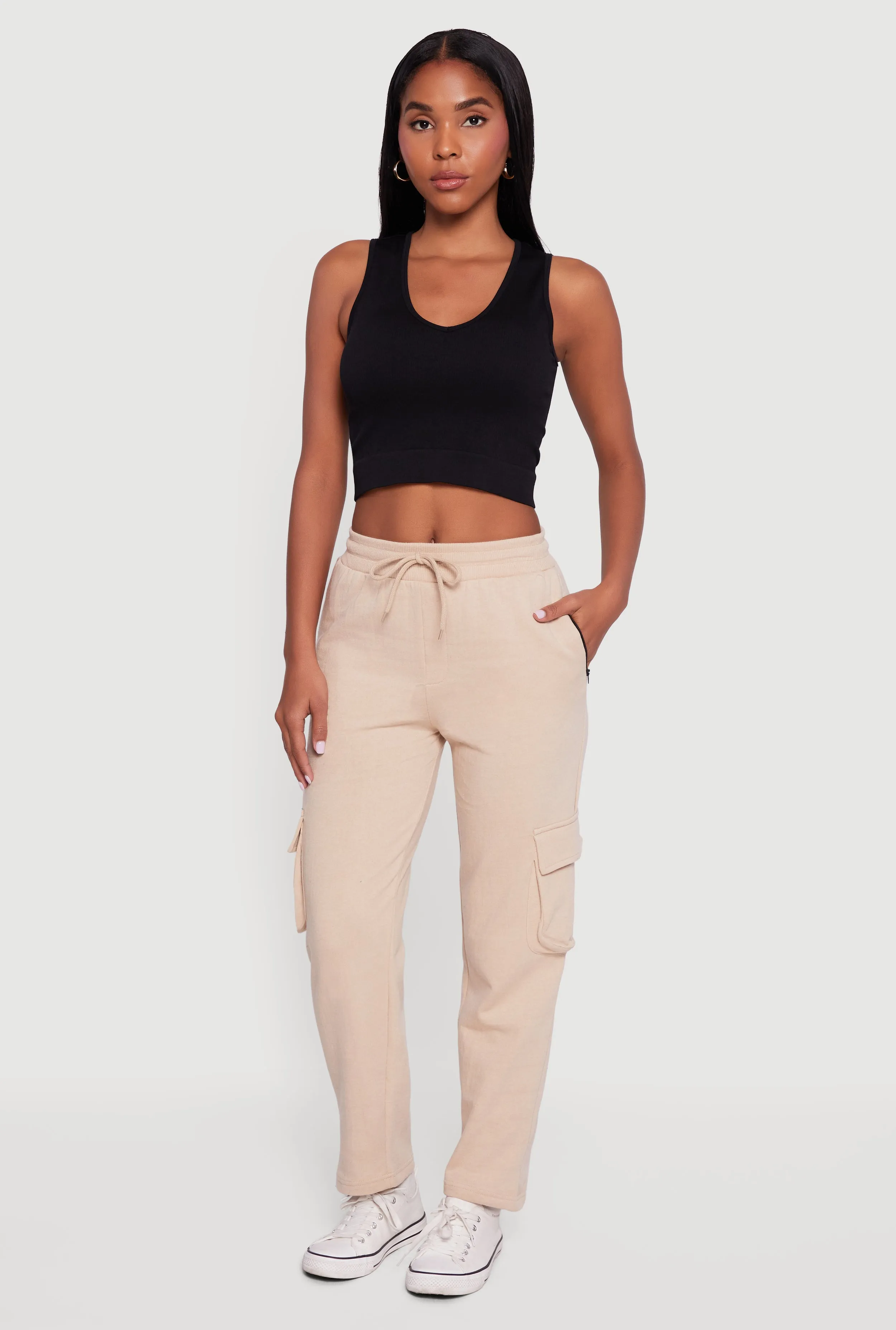 Zip Pocket Drawstring Waist Cargo Sweatpants sold by Rainbow