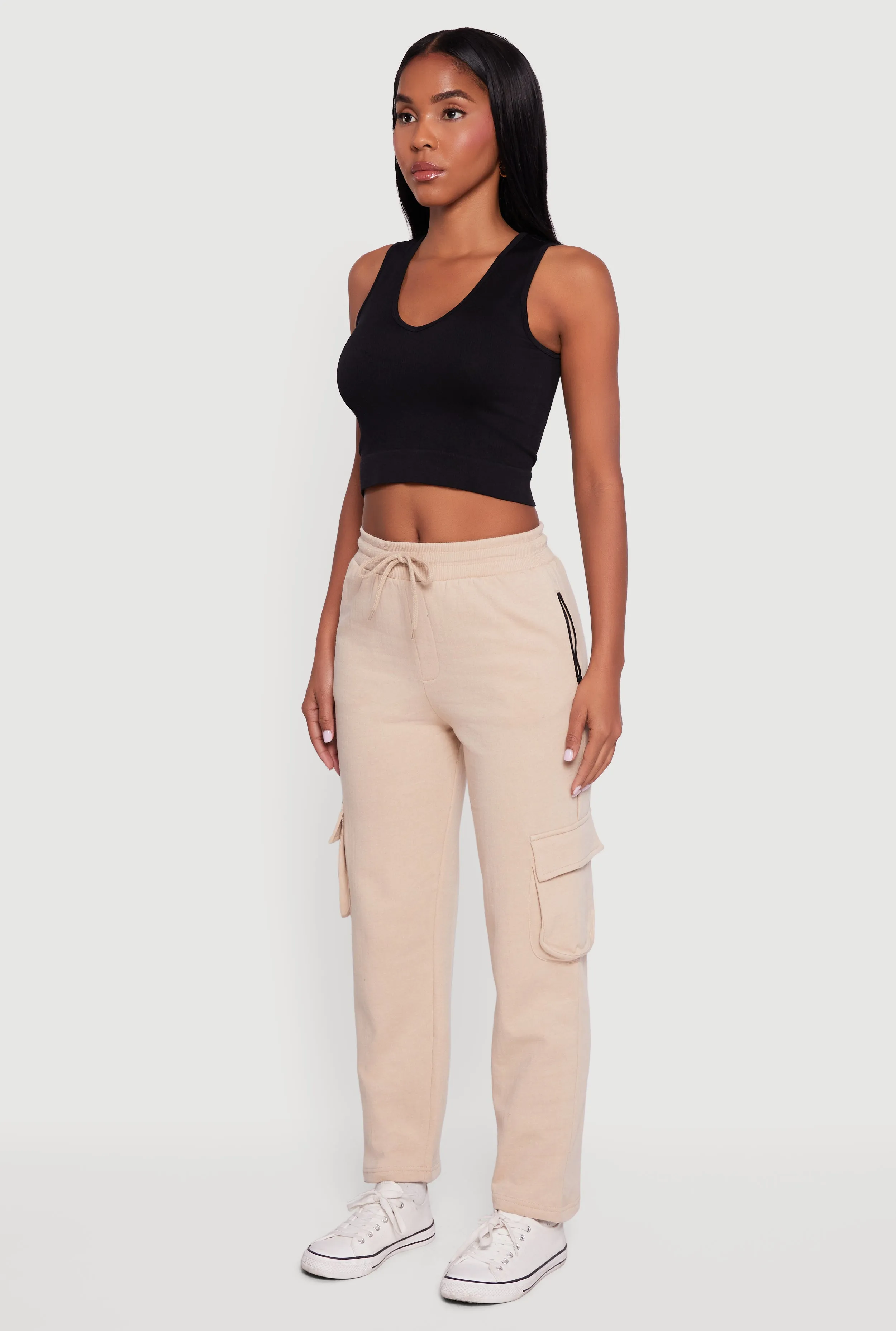 Zip Pocket Drawstring Waist Cargo Sweatpants sold by Rainbow product image thumbnail 3