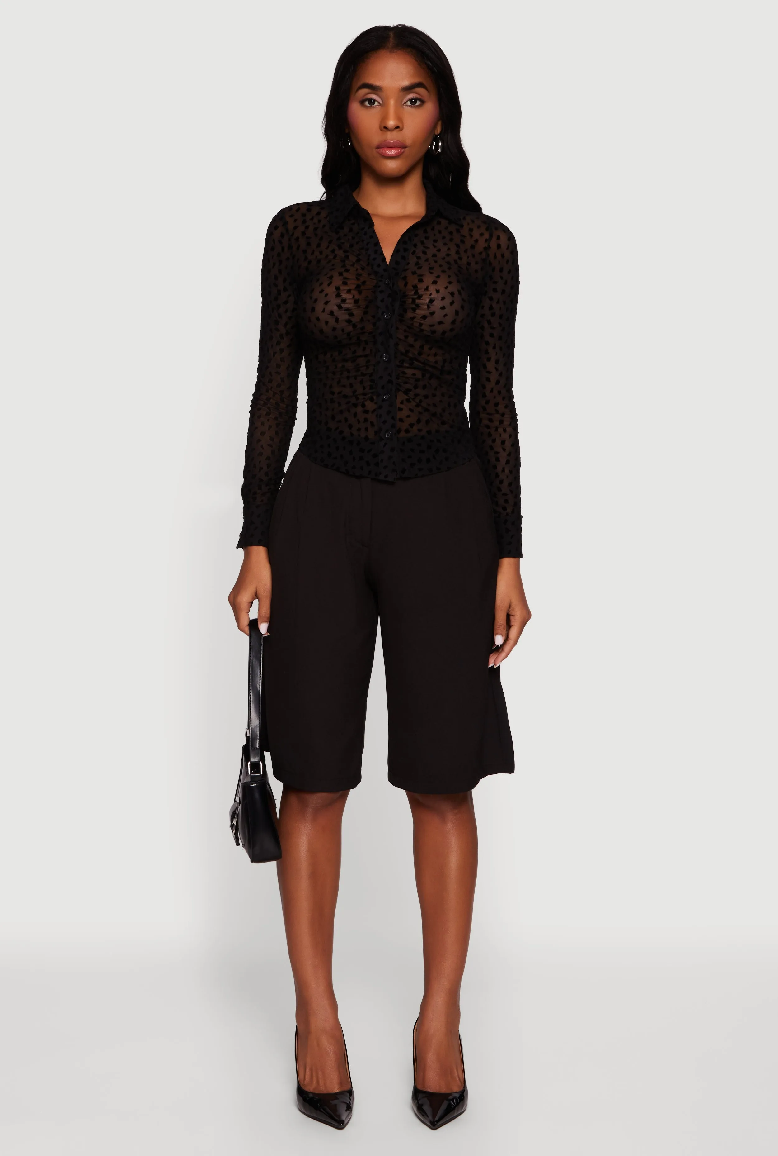 Dalmatian Velvet Burnout Mesh Blouse with Button Front sold by Rainbow product image thumbnail 3