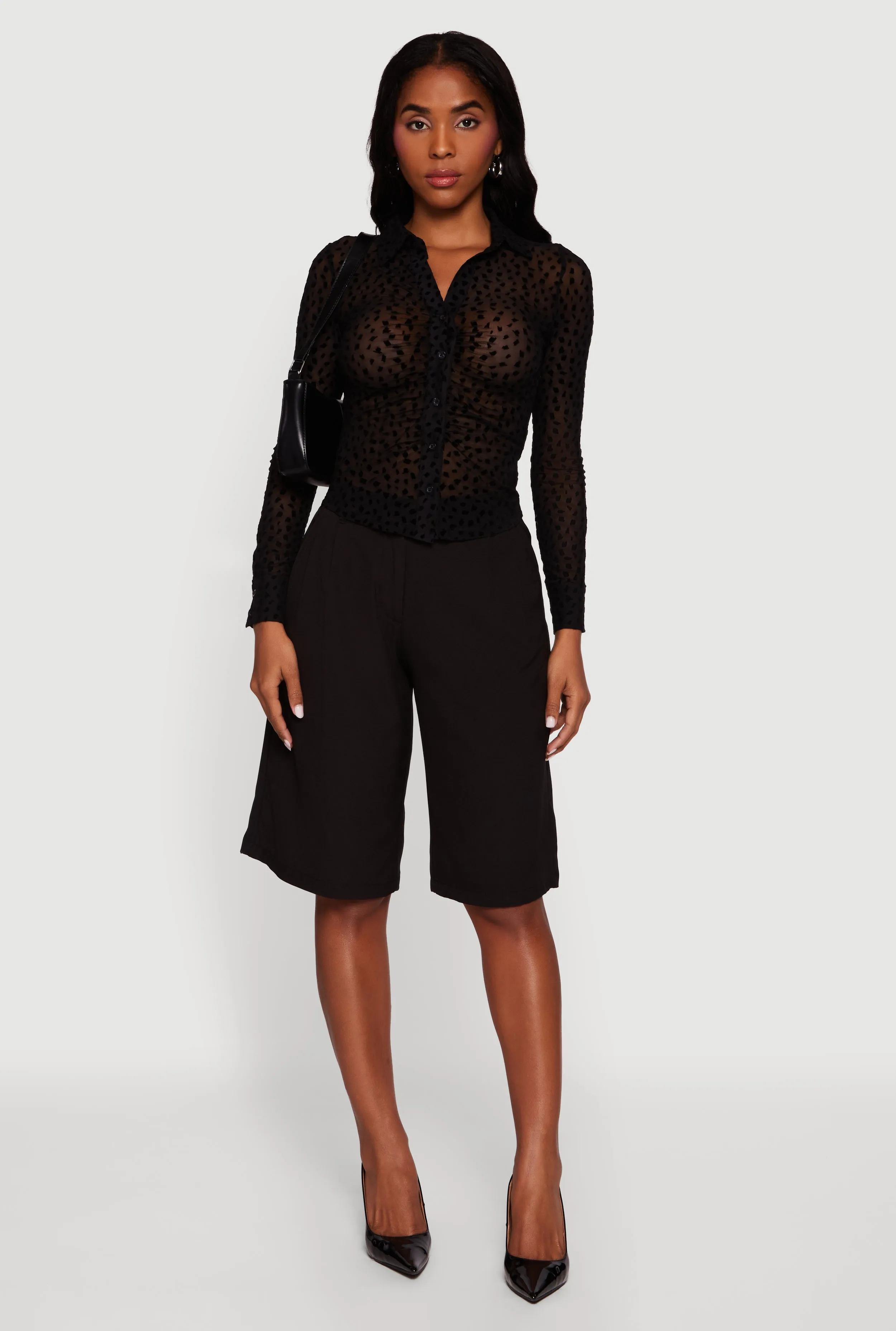 Dalmatian Velvet Burnout Mesh Blouse with Button Front sold by Rainbow