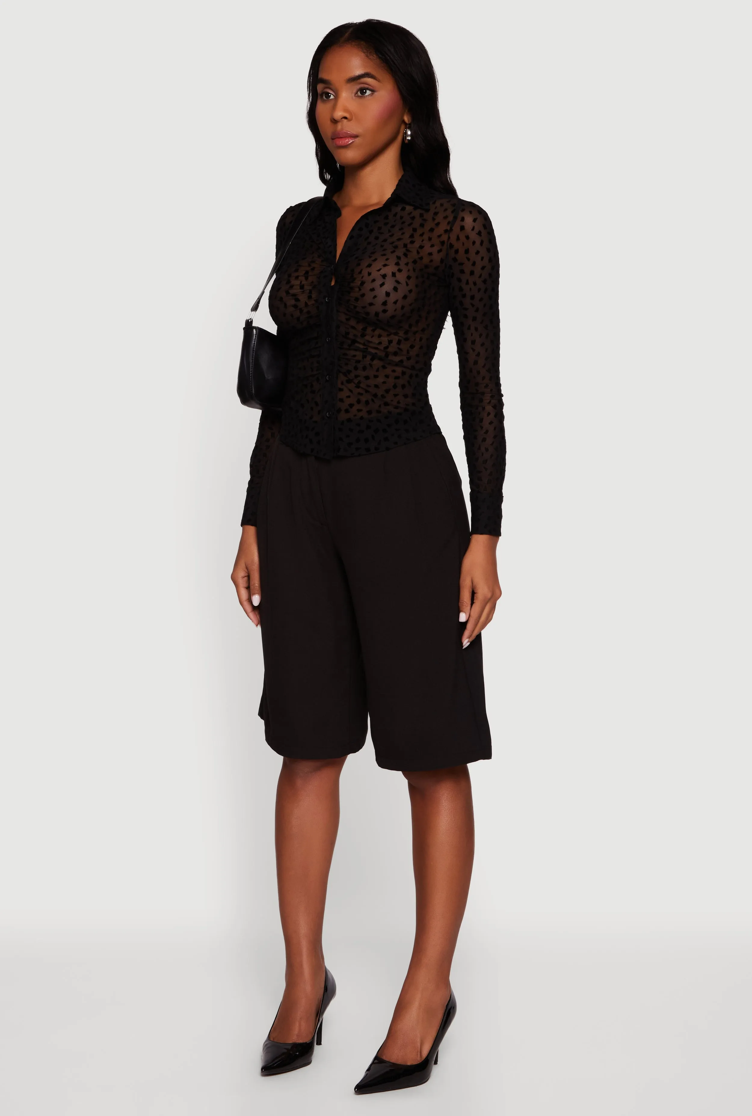 Dalmatian Velvet Burnout Mesh Blouse with Button Front sold by Rainbow product image thumbnail 5