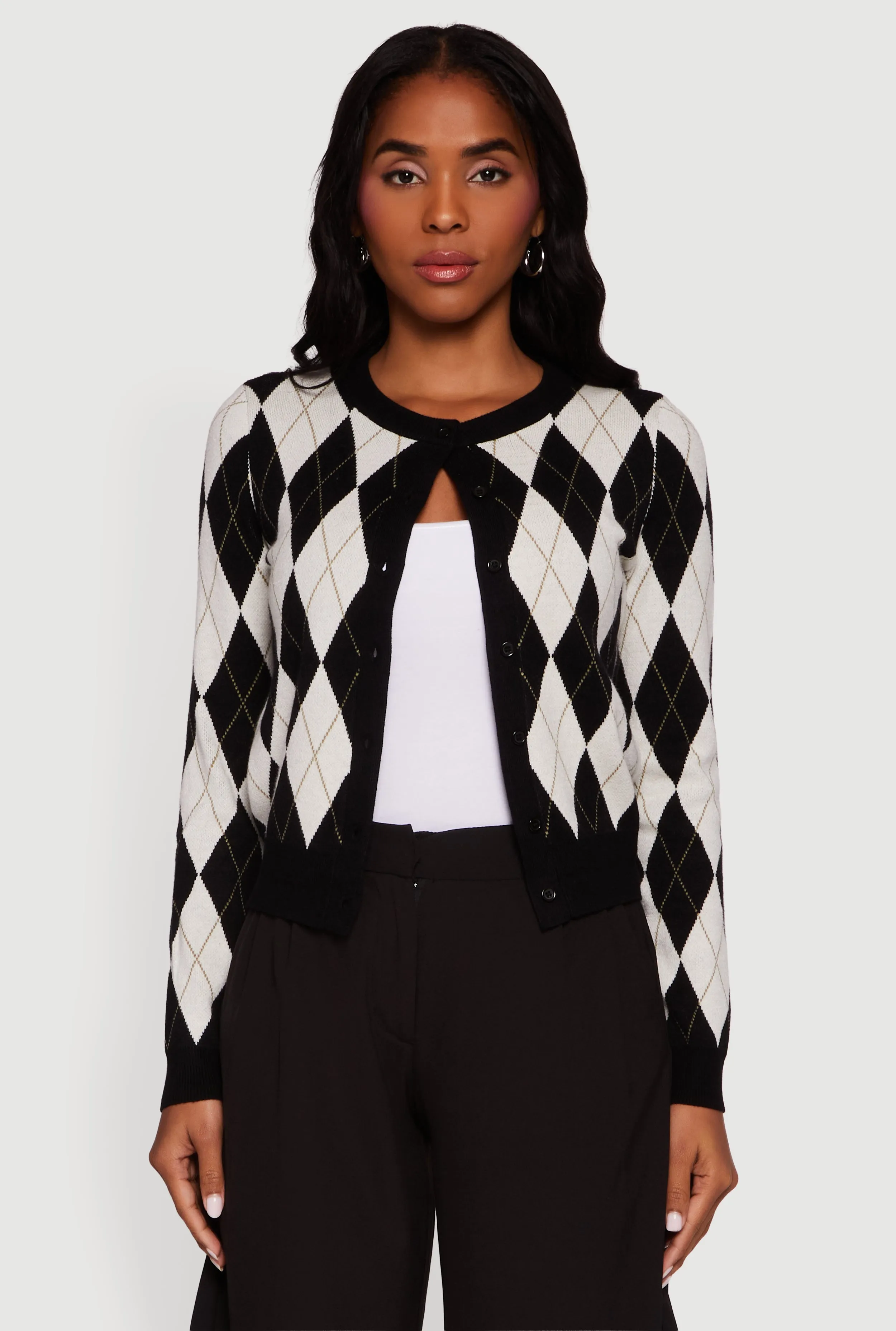 Argyle Plaid Button Front Cardigan sold by Rainbow product image thumbnail 2