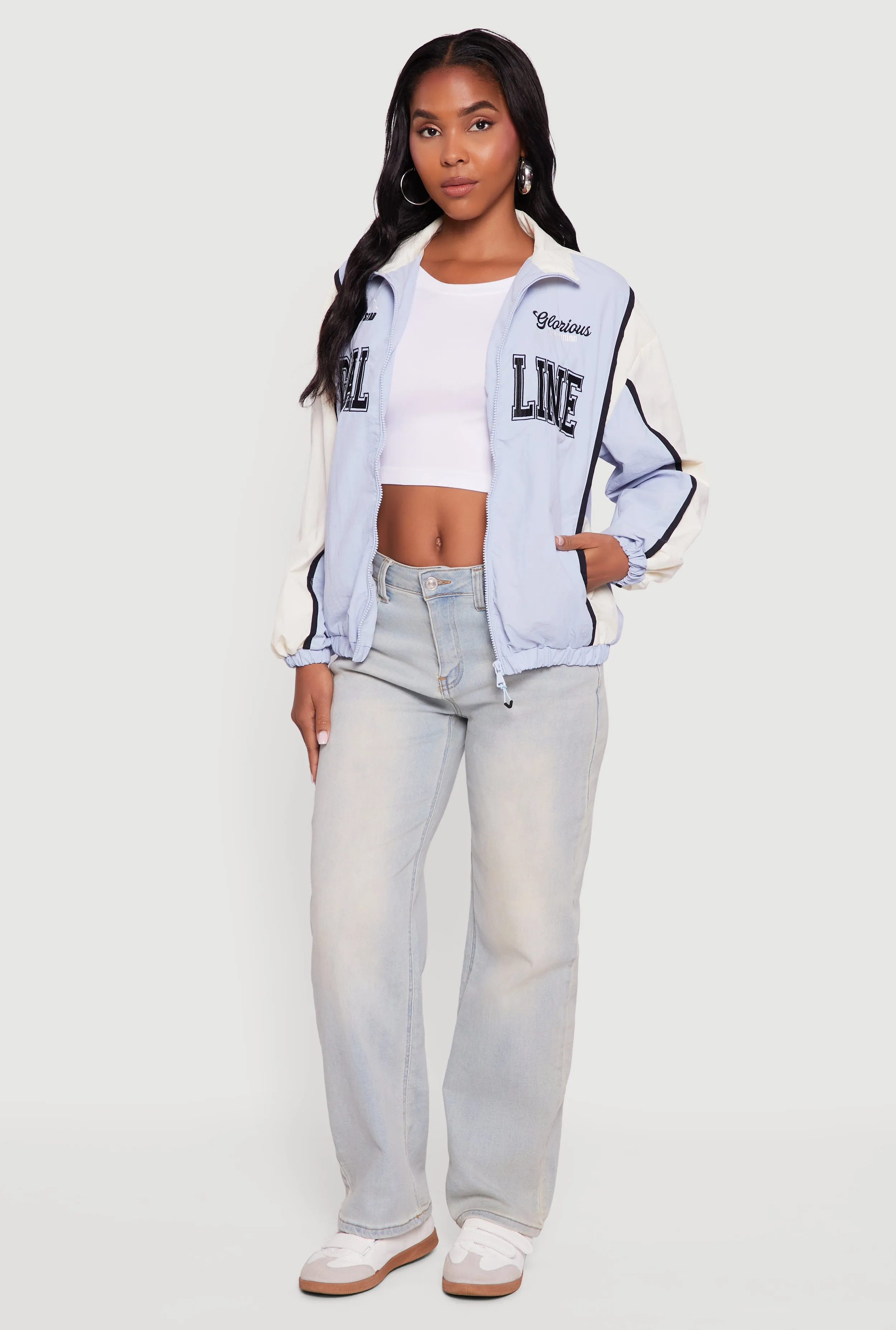 Kira Color Blocked Graphic Windbreaker Jacket sold by Rainbow