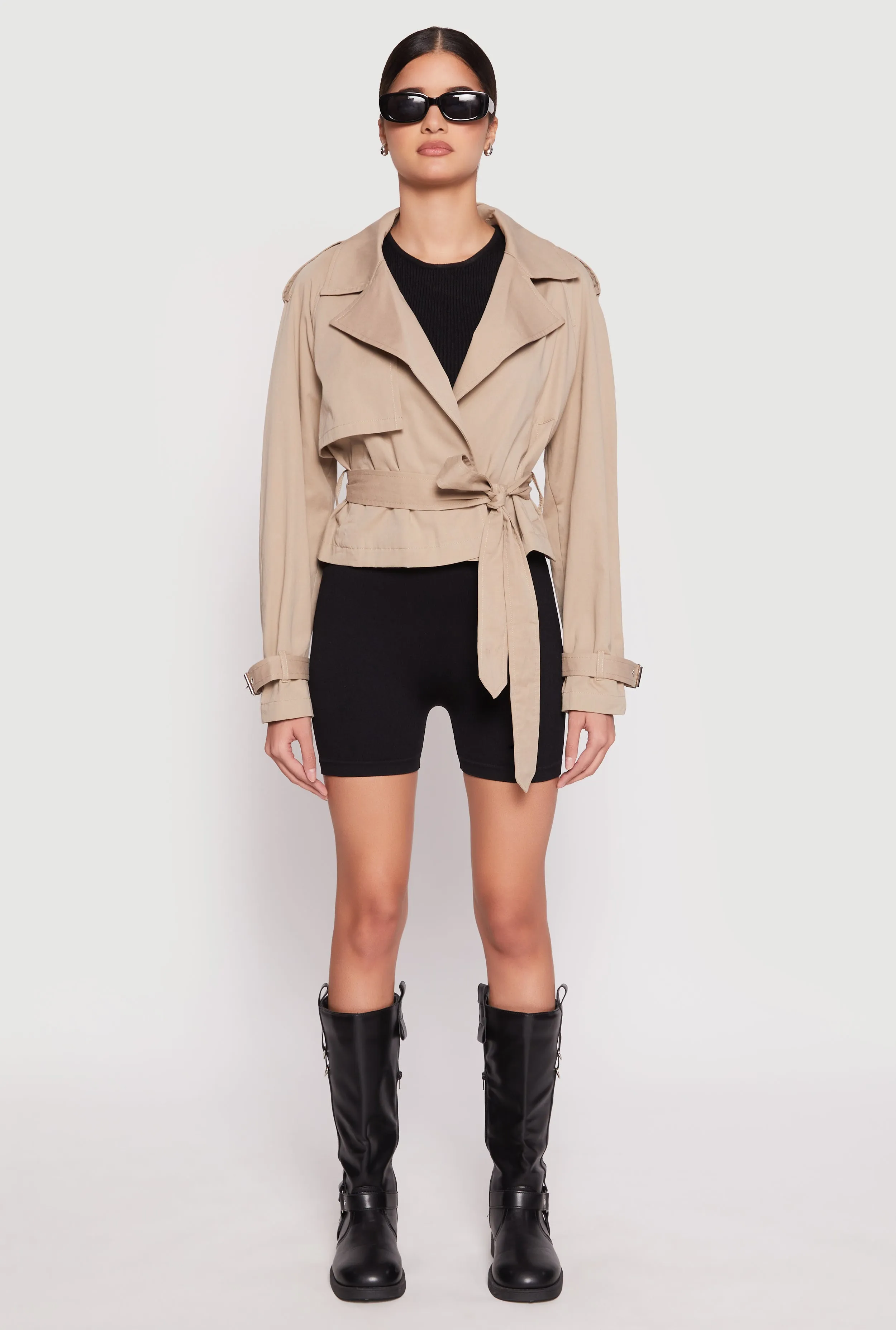 Hanna Cropped Twill Trench Coat Belted Jacket sold by Rainbow product image thumbnail 2